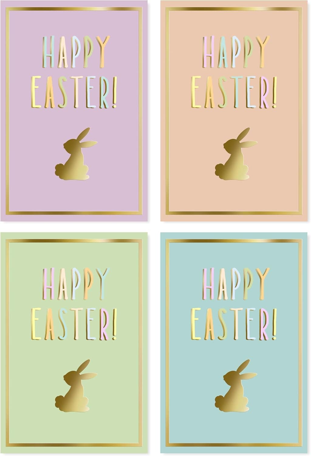 Honeyplum Easter Cards With Envelopes - Fun &amp; Colorful Set of 4 Easter Cards &amp; Envelopes - Gold Foil Stamp Design - 4 x 6 Inches : Office Products — Easter Gifts gift idea