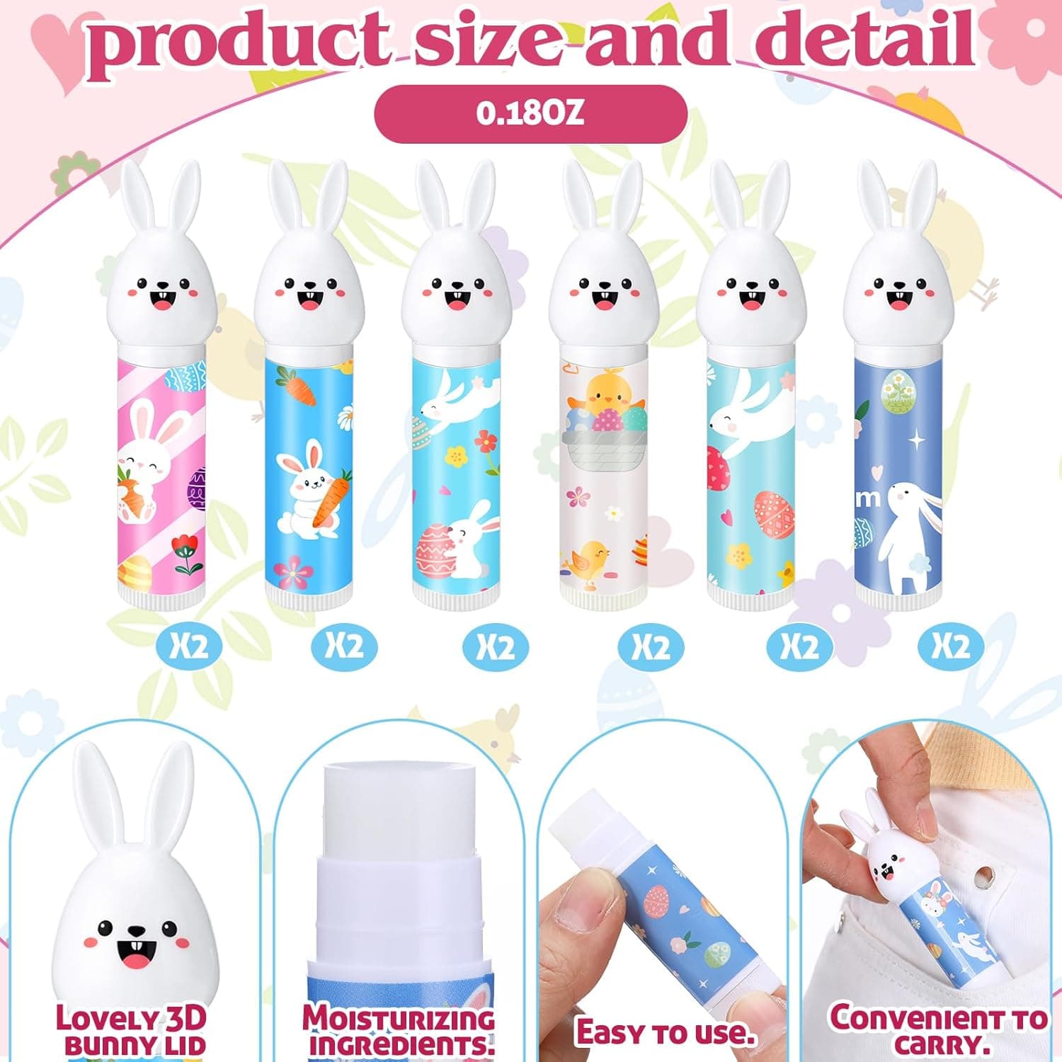Loopeer 12 Pcs Easter Basket Stuffers Bunny Lip Balm thumbnail 3