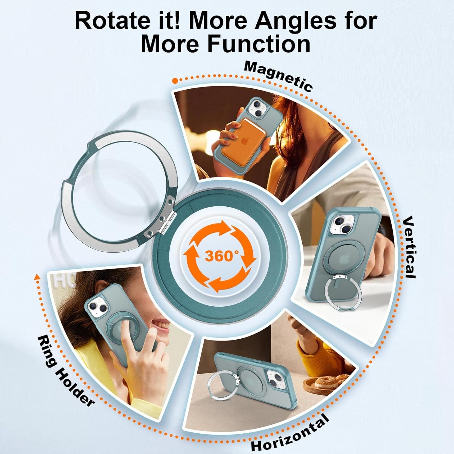 UMIONE 360° Rotatable Magnetic Ring Case for iPhone 15 - Green thumbnail 3