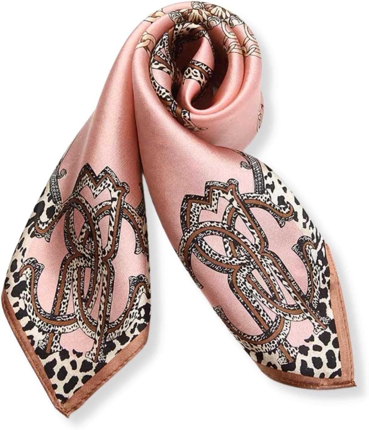 PoeticEHome 100% Mulberry Silk Square Neck Scarf - Pink Leopard thumbnail 3
