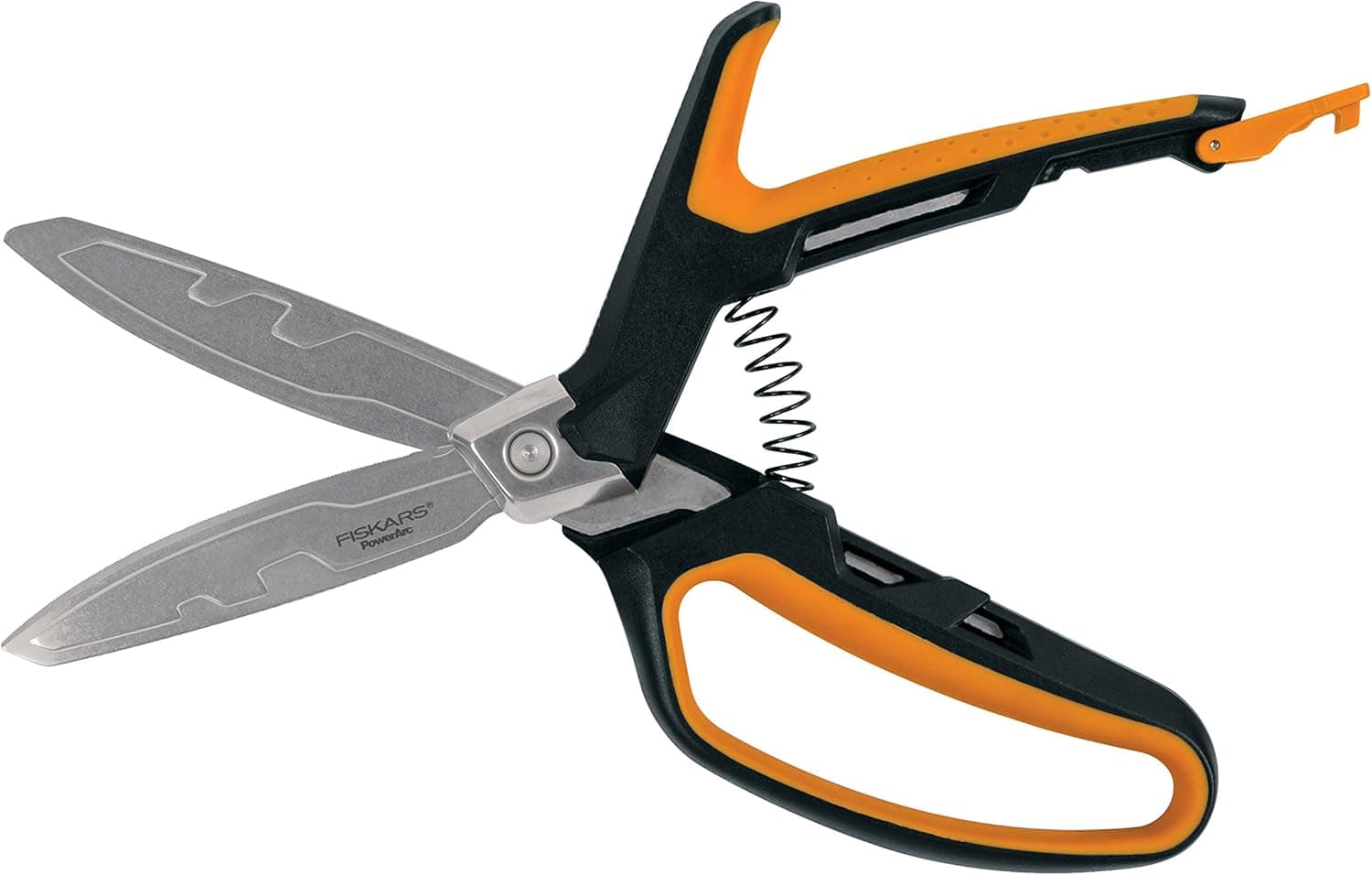 Fiskars PowerArc Easy Action Shears, Heavy Duty Scissors, Curved Stainless Steel Blades &amp; SoftGrip Ergonomic Handle, 10”, Orange/Gray - Amazon.com thumbnail 2
