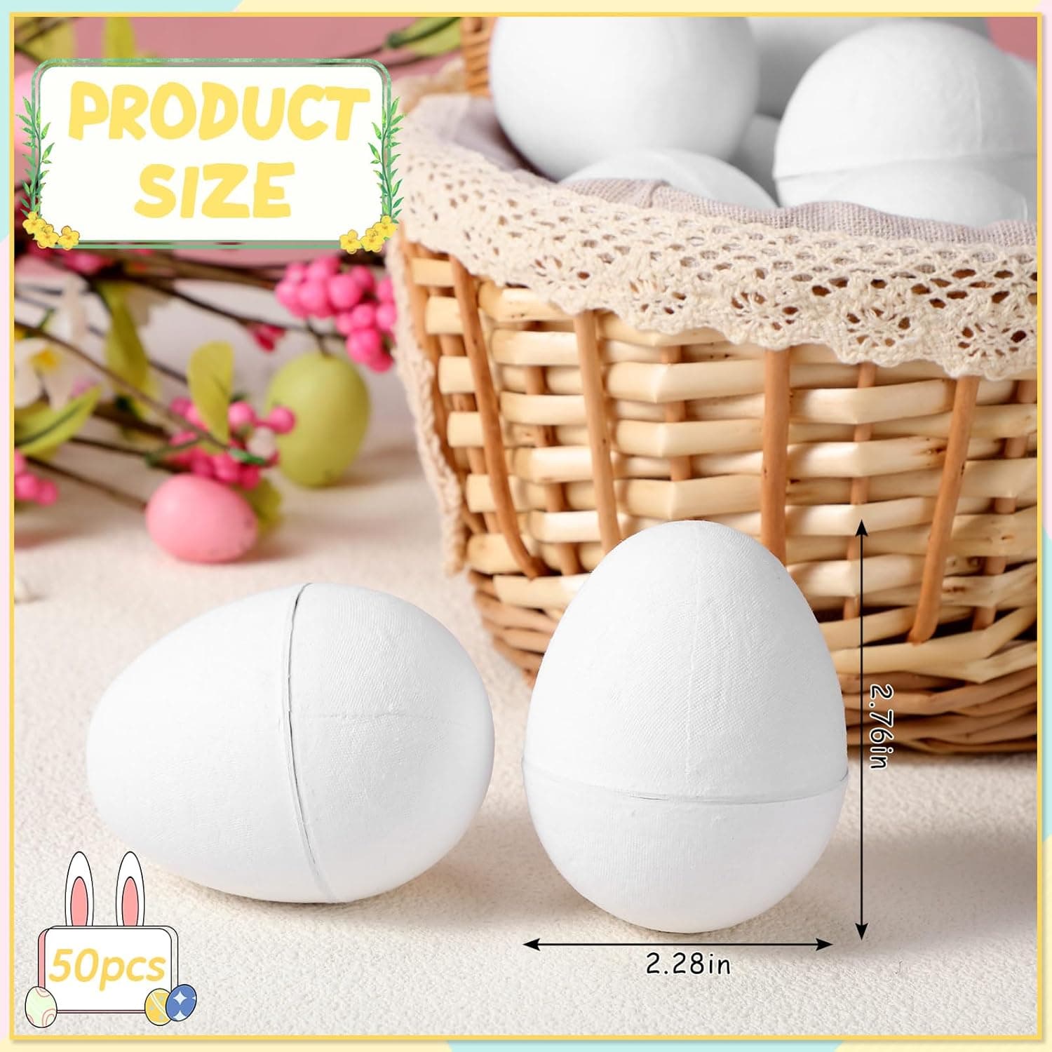 Motionchic 50 Pcs Paintable Paper Mache Easter Eggs thumbnail 2