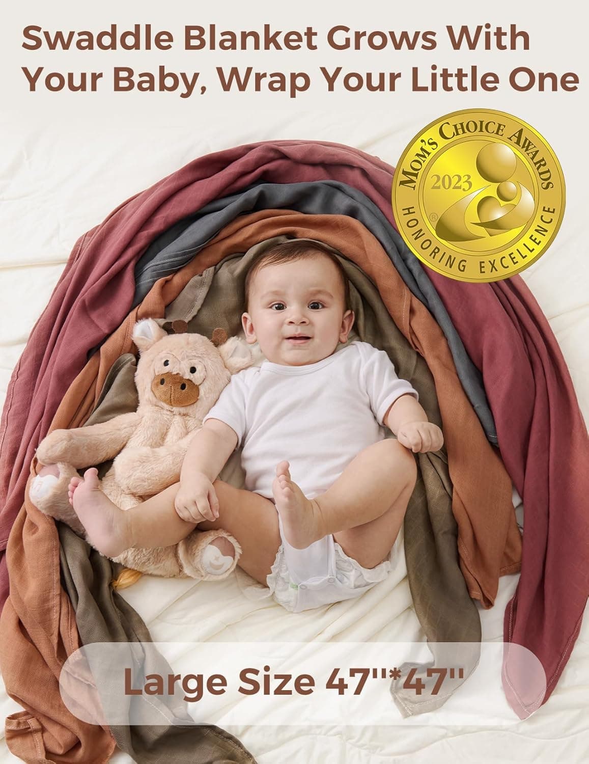 Momcozy Muslin Swaddle Blankets, 4-Pack Breathable and Skin-Friendly Receiving Blankets, Swaddle Blanket Shower Gifts &amp; Baby Registry Essentials, Large 47"x47", Warm Amber : Baby thumbnail 2