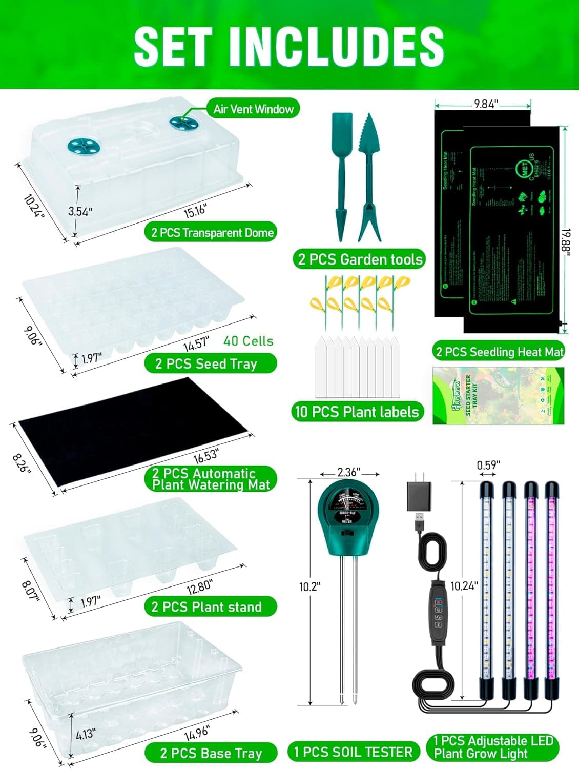 Hugbow Self-Watering Seed Starter Tray with Grow Light and Heat Mat, 80-Cell Plant Starter Trays Seed Starter Kit, Seed Starter Tray for Seed Starting, Plant Germination &amp; Seedling Growing, 2 Pack : Patio, Lawn &amp; Garden thumbnail 2
