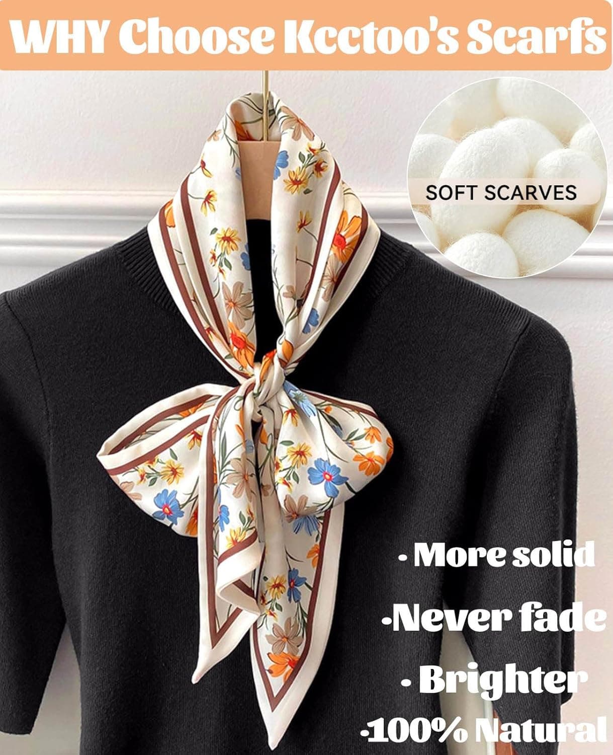 kcctoo 59" Mulberry Silk Like Head Scarf Women thumbnail 3