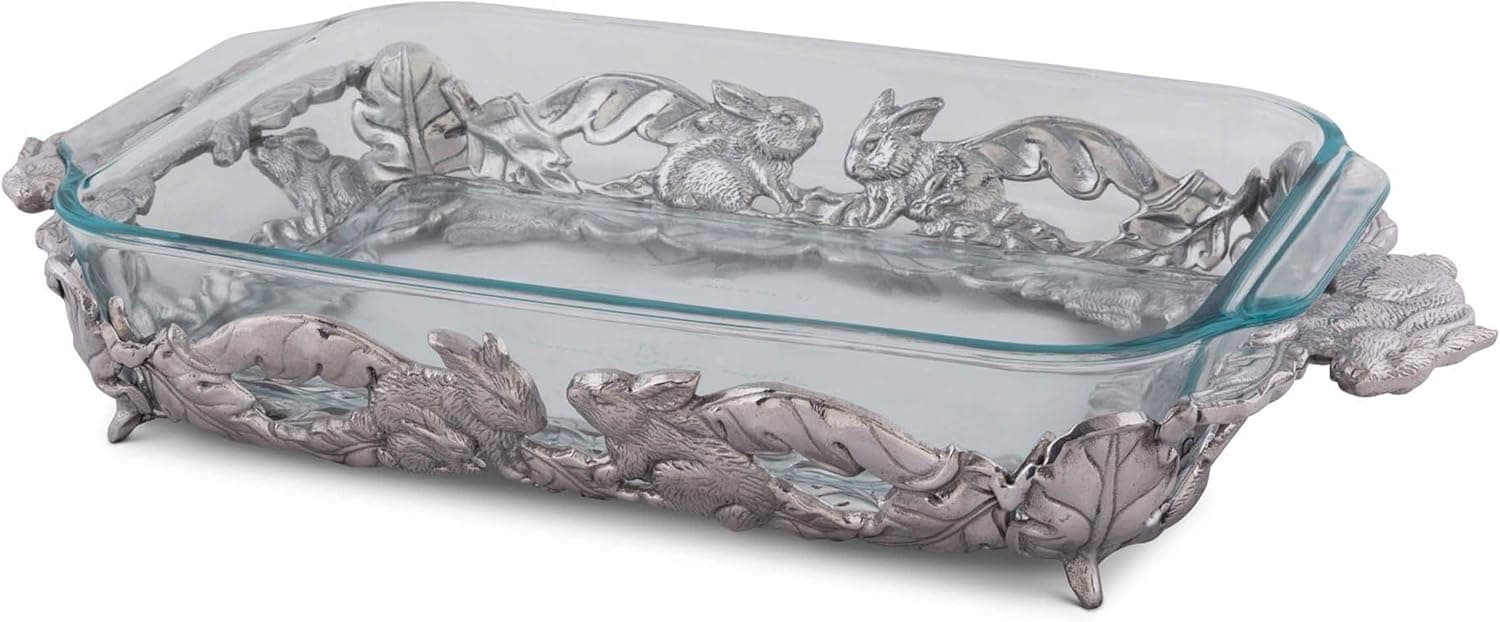 Arthur Court Silver Metal Bunny Pattern Pyrex Casserole Dish Holder Trivet image 1