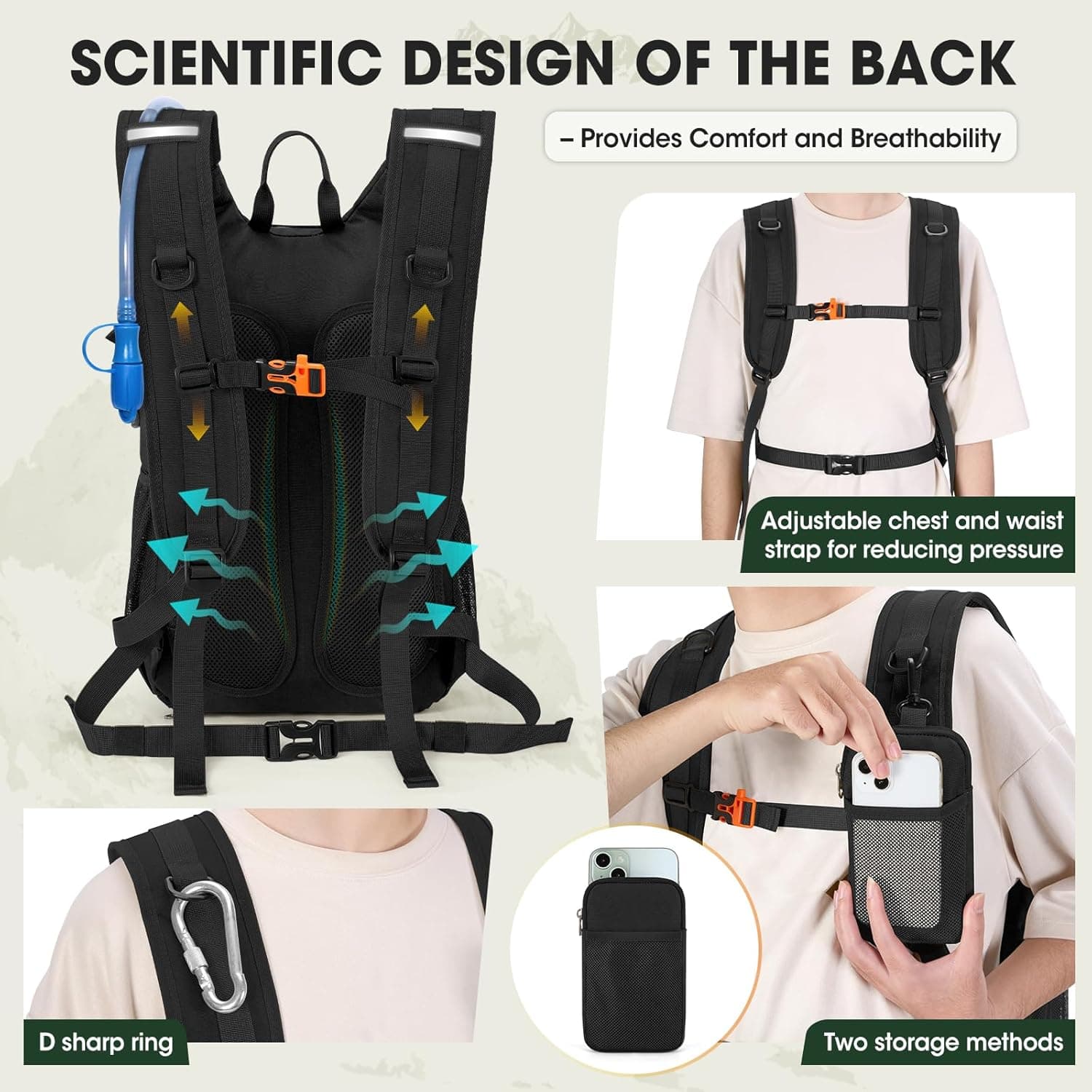 RAINSMORE Tactical Hydration Backpack 18L with 2L Water Bladder & Rain Cover thumbnail 4