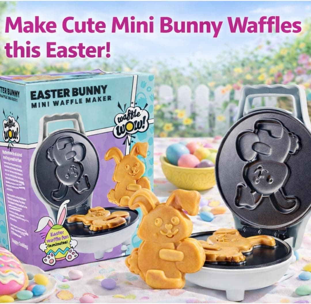 Easter Bunny Mini Waffle Maker- Make Holiday Breakfast Special for Kids &amp; Adults w Cute Animal Waffles or Pancakes- Individual 4 Inch Waffler Iron, Fun Basket Stuffer, Egg Hunt Gift, Frost or Decorate: Home &amp; Kitchen thumbnail 3