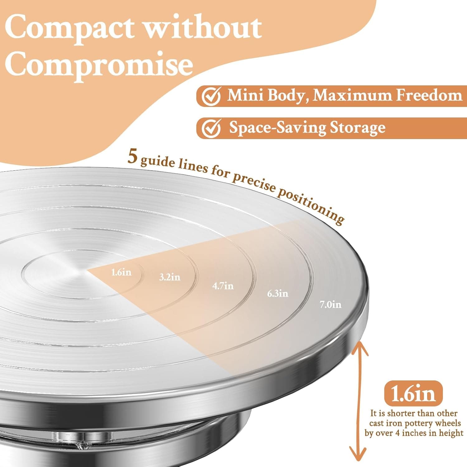 Yncotte Pottery Wheel, 7 Inch Sculpting Wheel Double-Sided Banding Wheel Pottery Turntable Aluminium Alloy Metal Rotating with Ball Bearings for Ceramics Clay Model Making Cake Decor Paint Spraying thumbnail 5