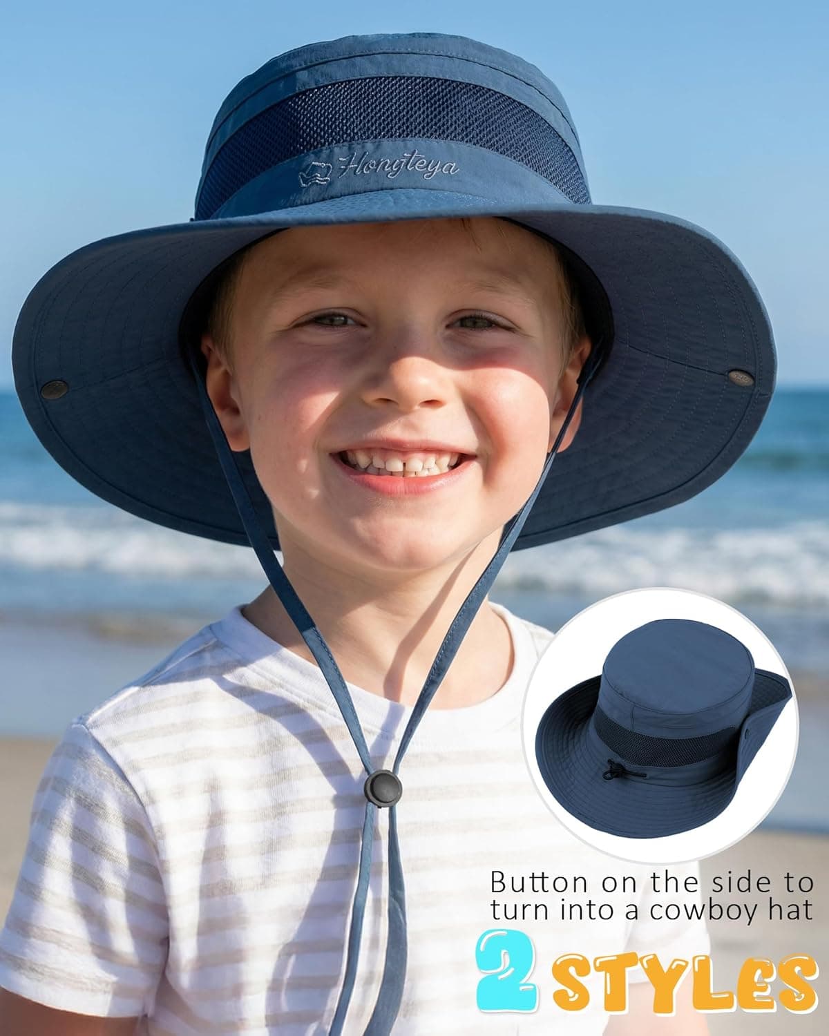 HONGTEYA Kids Sun Hat UPF 50+ Toddler Summer Bucket Hat Outdoor Fishing Safari for Boys Girls Age 2-13 Years (US, Age, 5 Years, 13 Years, Dark Blue) : Clothing, Shoes &amp; Jewelry thumbnail 2