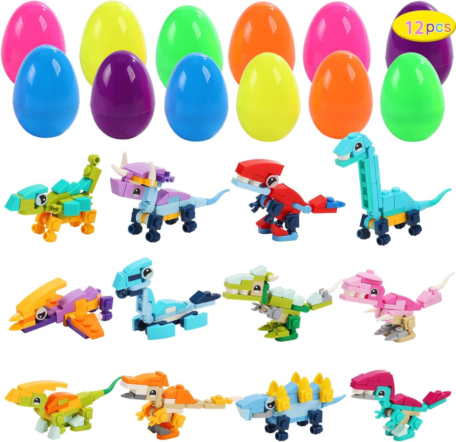 CUTE STONE 12 Pack Filled Easter Eggs with Dinosaur Building Blocks Sets — Easter Gifts gift idea