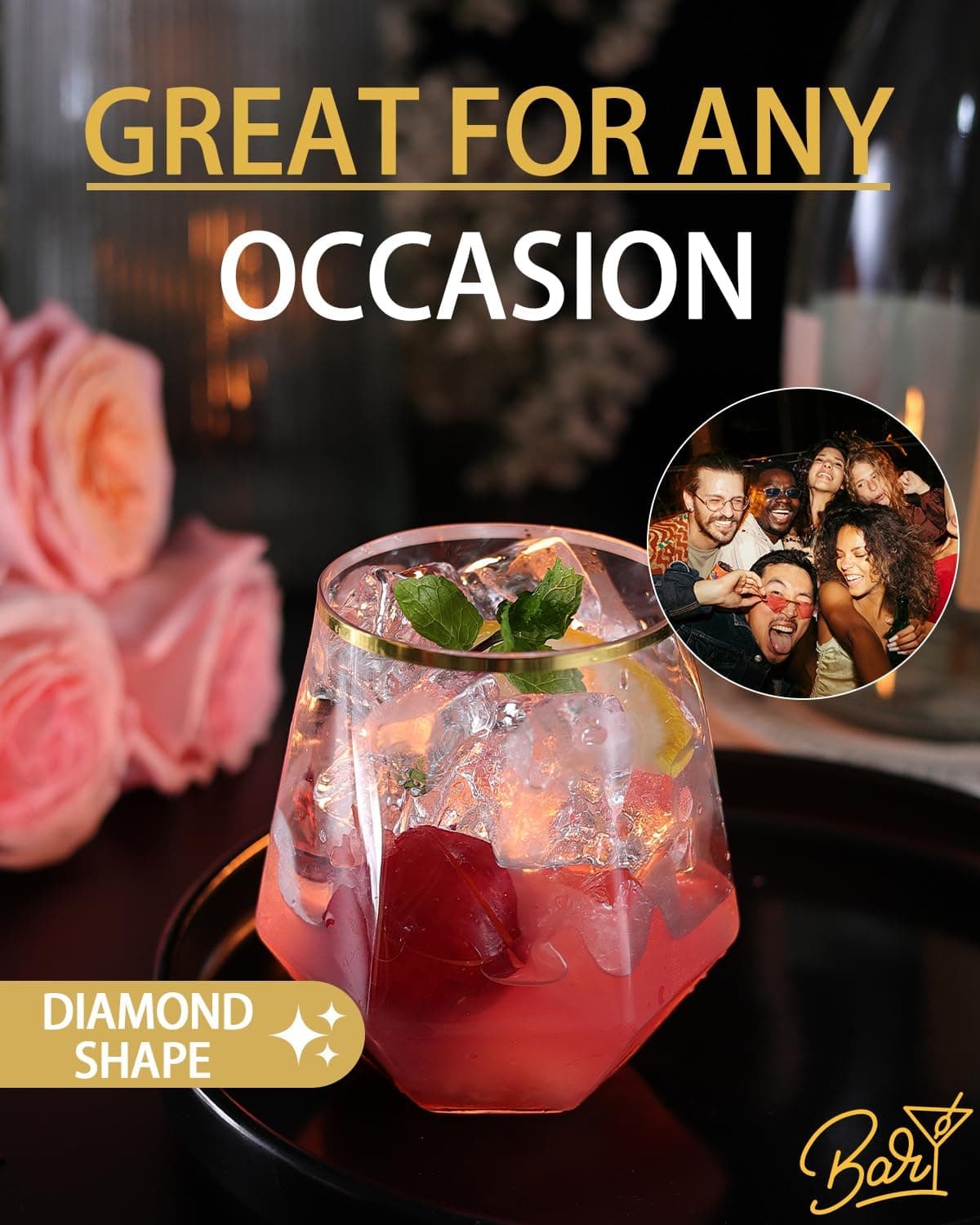 Plastic Stemless Wine Glasses with Gold Rim - 40 Pack, 12 oz thumbnail 4