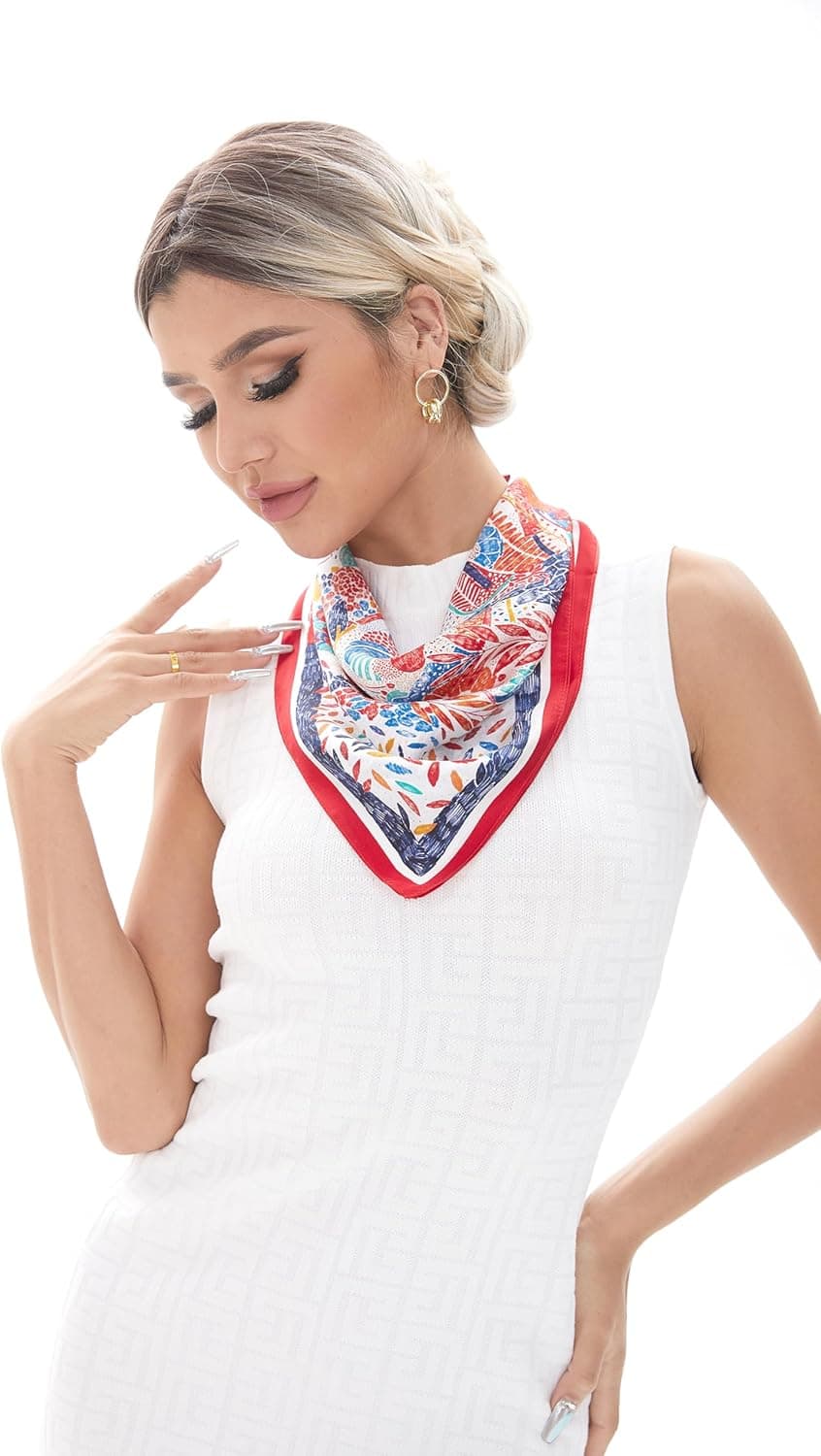 MEISEE Pure Mulberry Silk Scarfs Women Small Square Scarf 21" x 21" Breathable Lightweight Neckerchief Printed Headscarf (flowers blooming) at Amazon Women’s Clothing store thumbnail 4