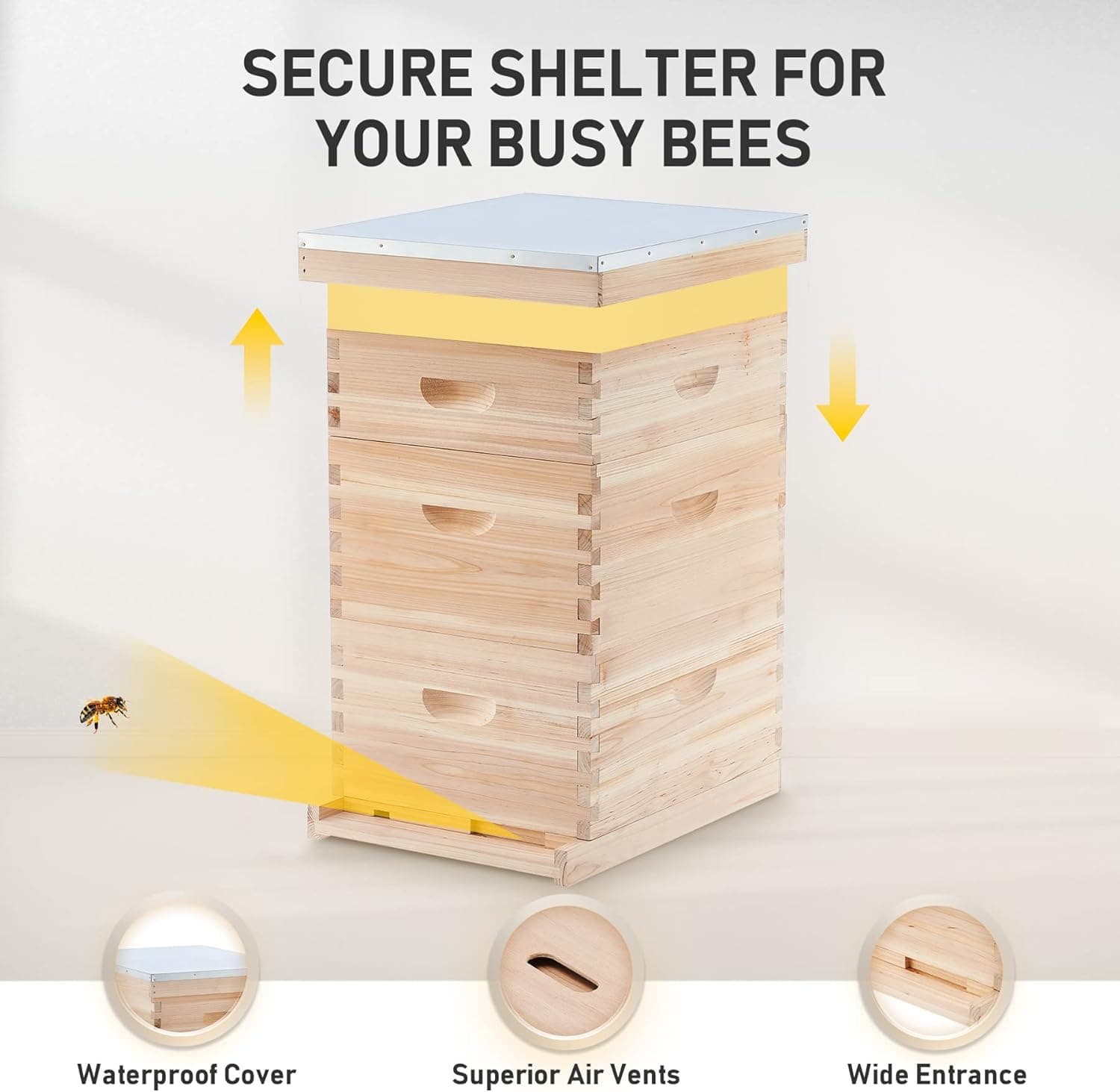 CO-Z Bee Hive Boxes Starter Kit, Langstroth Beehive for Bee Keeping, 3 Layer Bee House with 10 Medium and 20 Deep Frames &amp; Foundations, Beekeeping Supplies with Plastic Queen Excluder and Nails : Patio, Lawn &amp; Garden thumbnail 2