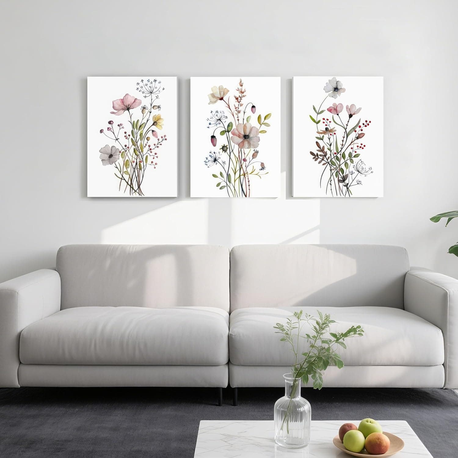WRFON UnFramed Botanical Canvas Wall Art Set of 3, Watercolor Floral Prints, Framed Flower Wall Decor for Bedroom Bathroom Living Room, 12x16 Inch Each: Posters &amp; Prints thumbnail 2