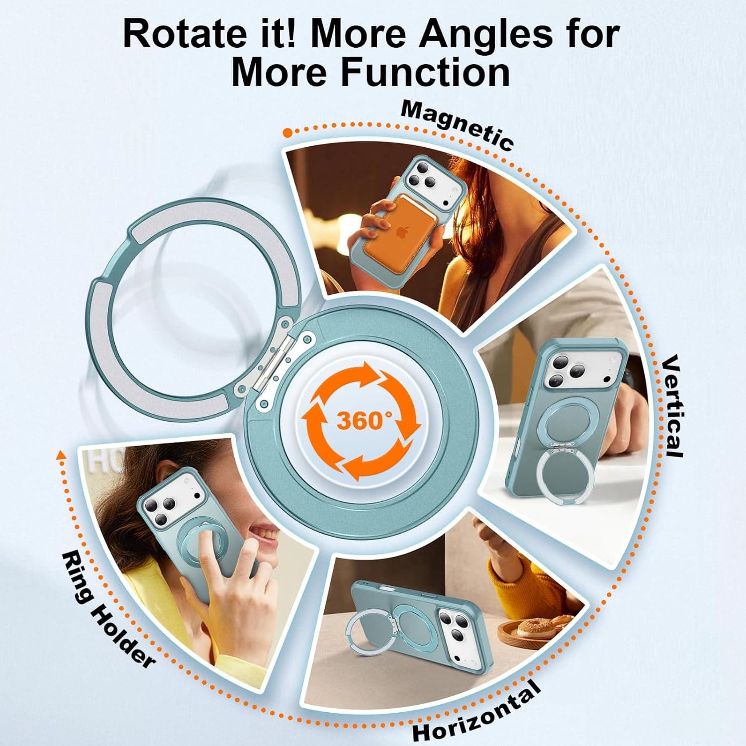 UMIONE 360° Rotatable Magnetic Ring Design for iPhone 17 Pro, Built-in Invisible Loop Stand, Compatible with Magsafe, Translucent Ultra Slim Military Grade Shockproof Case - Green : Cell Phones &amp; Accessories thumbnail 3