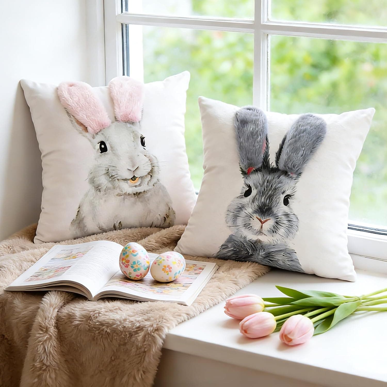 Easter Bunny Throw Pillow Covers Set of 2 (18x18) — Easter Gifts gift idea
