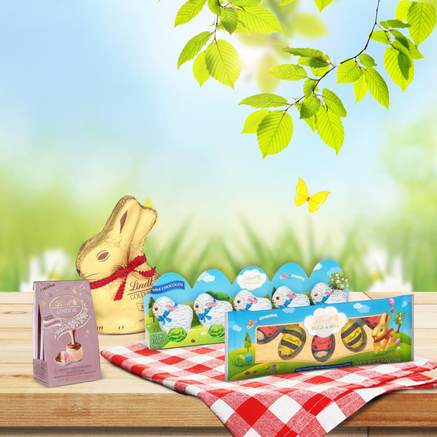 Lindt Easter Basket Chocolate Delight: GOLD BUNNY Milk Chocolate 1.7 oz, LINDOR Neapolitan Truffles 0.8 oz, Bugs &amp; Bees and Little Lambs 5-Packs 1.7 oz Each - Premium Gourmet Chocolate for Perfect Easter Gifts : Grocery &amp; Gourmet Food thumbnail 2