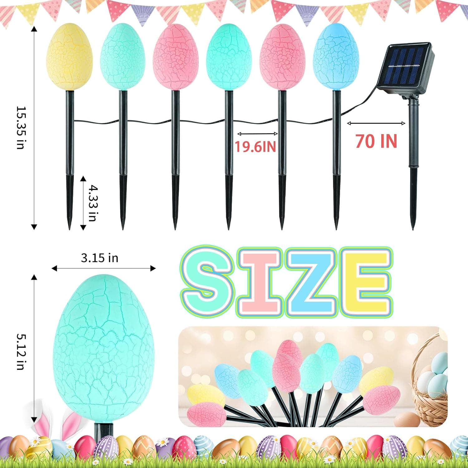 BouQuw 2 Pack Solar Easter Egg Lights with 8 Modes thumbnail 2