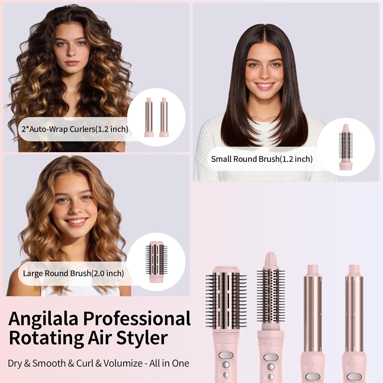 ANGILALA Multi Hot Air Styler Wrap, Rotating Hair Dryer Blow Brush, 105,000 RPM High-Speed Volumizing Spinning Blow Dryer Brush with Auto Curlers, Dry &amp; Smooth &amp; Curl &amp; Volumize All in One : Beauty &amp; Personal Care thumbnail 2