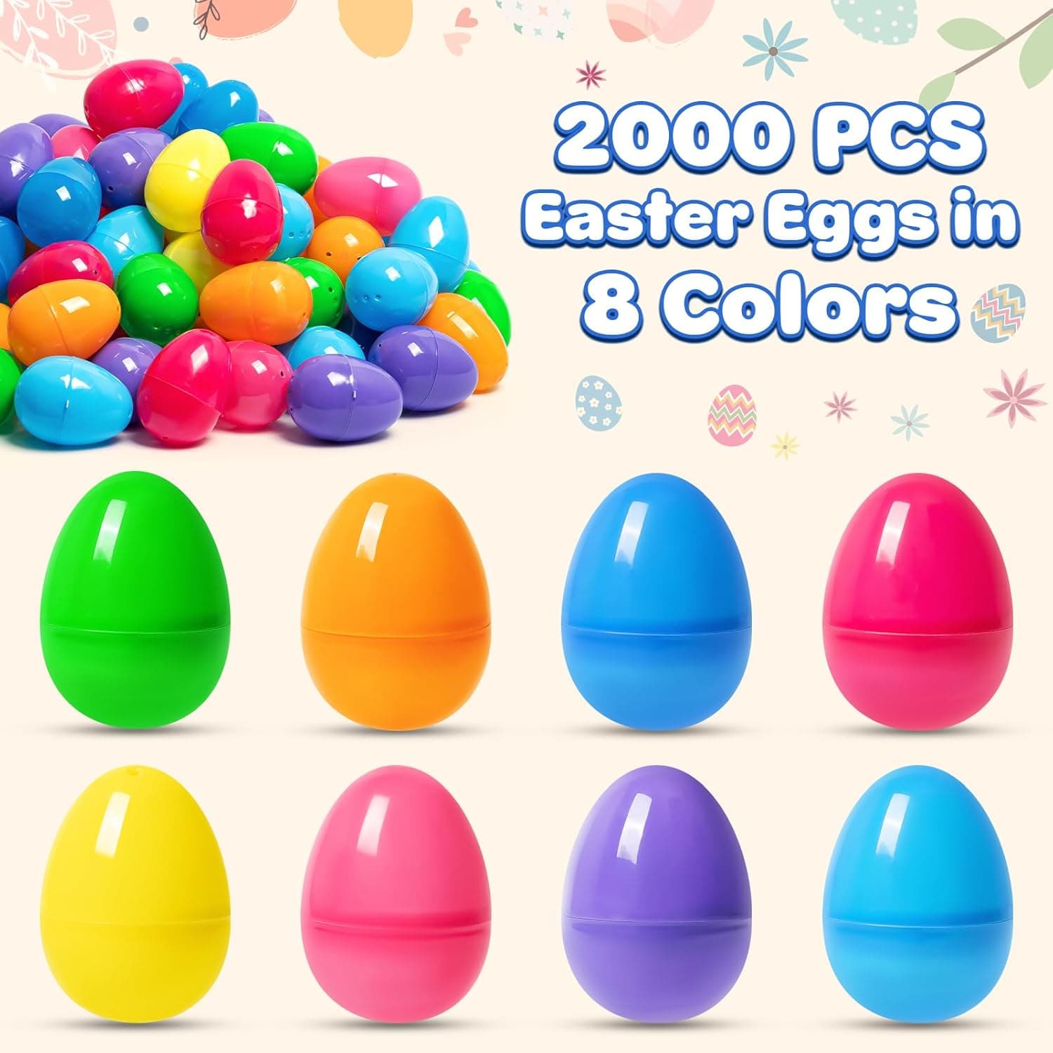Birebebys 1500 PCS Plastic Easter Eggs Bulk, 2.4" in 8 Colors thumbnail 2