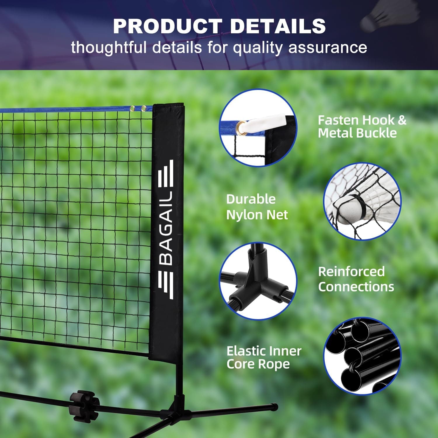 BAGAIL All-in-1 Badminton Net, Height Adjustable (Up to 5.1 thumbnail 4