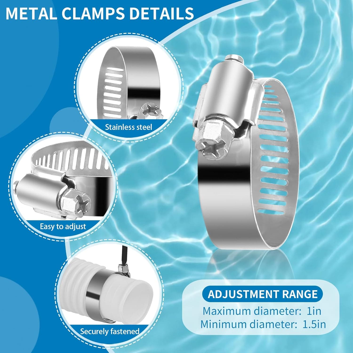 Pool Hose Compatible with Bestway Above Ground Pools, Pool Filter Hose Replacement, 1.25 x 59 Inch Pump Hoses, Compatible with Intex Pump Models 607, 637, 2 Pack 1 1/4 Hoses with 4 Metal Clamps : Patio, Lawn &amp; Garden thumbnail 3