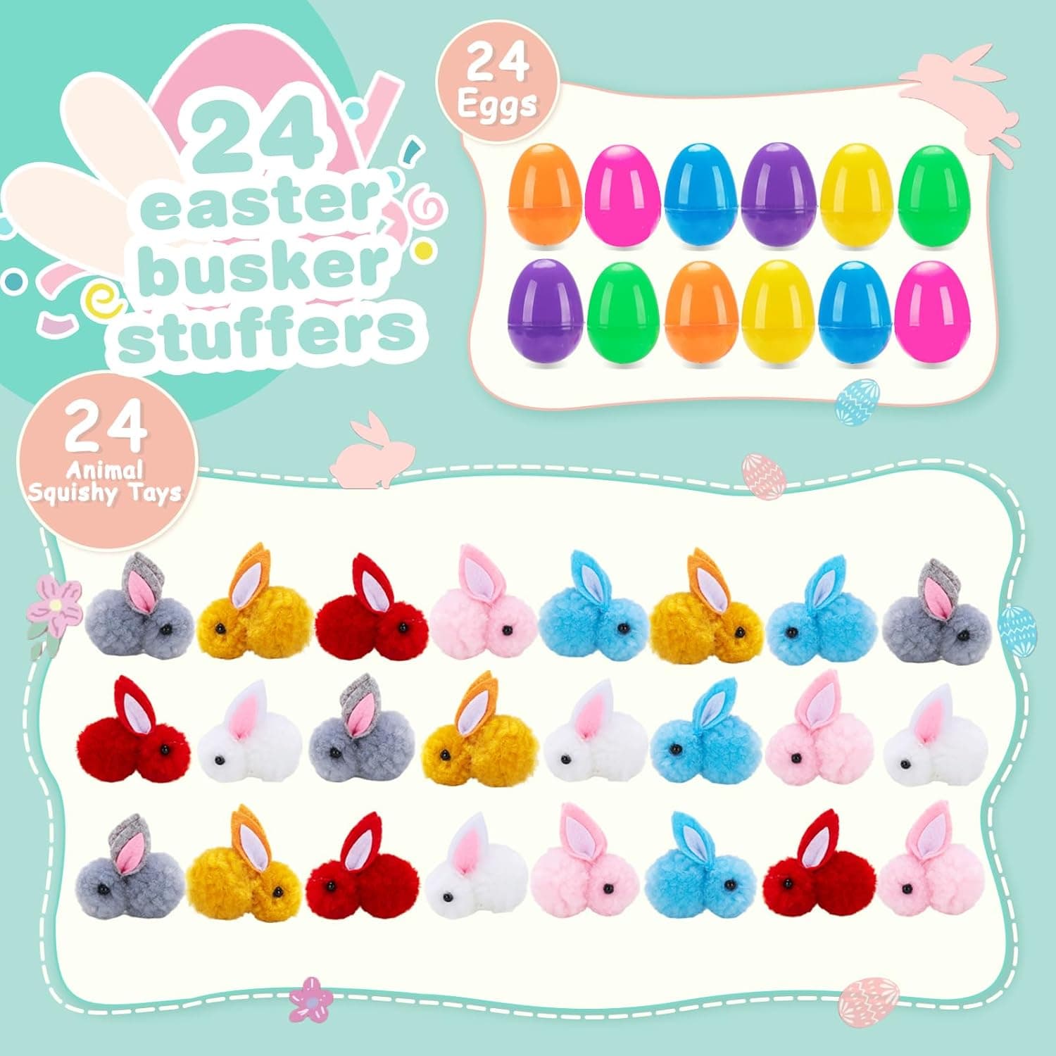 Budbof 24 Pack Easter Egg Fillers Plush Bunny, Easter Eggs Filled Toys for Kids Toddler Boys Girls Easter Basket Stuffers Party Favors : Toys &amp; Games thumbnail 2