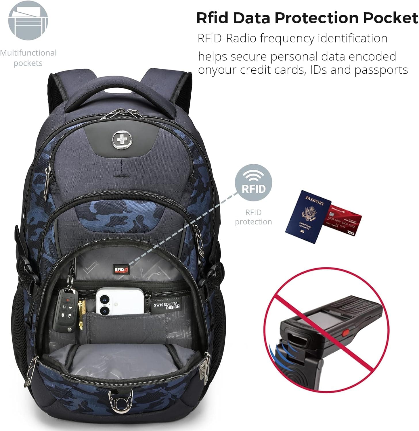 Swissdigital Design Laptop Backpack with USB Charging Port thumbnail 3