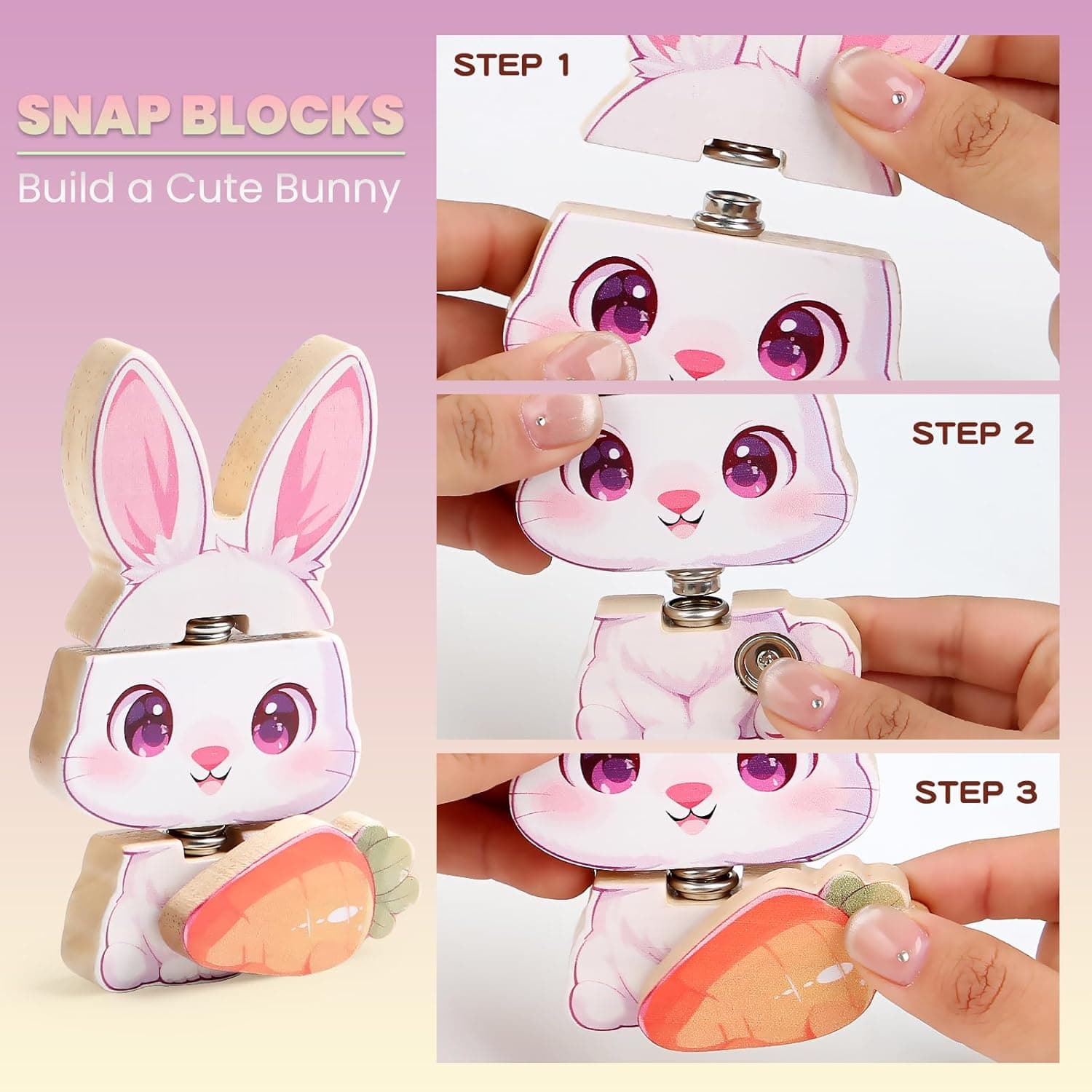 HUZU Easter Snap Builders Wooden Puzzle Toy thumbnail 2