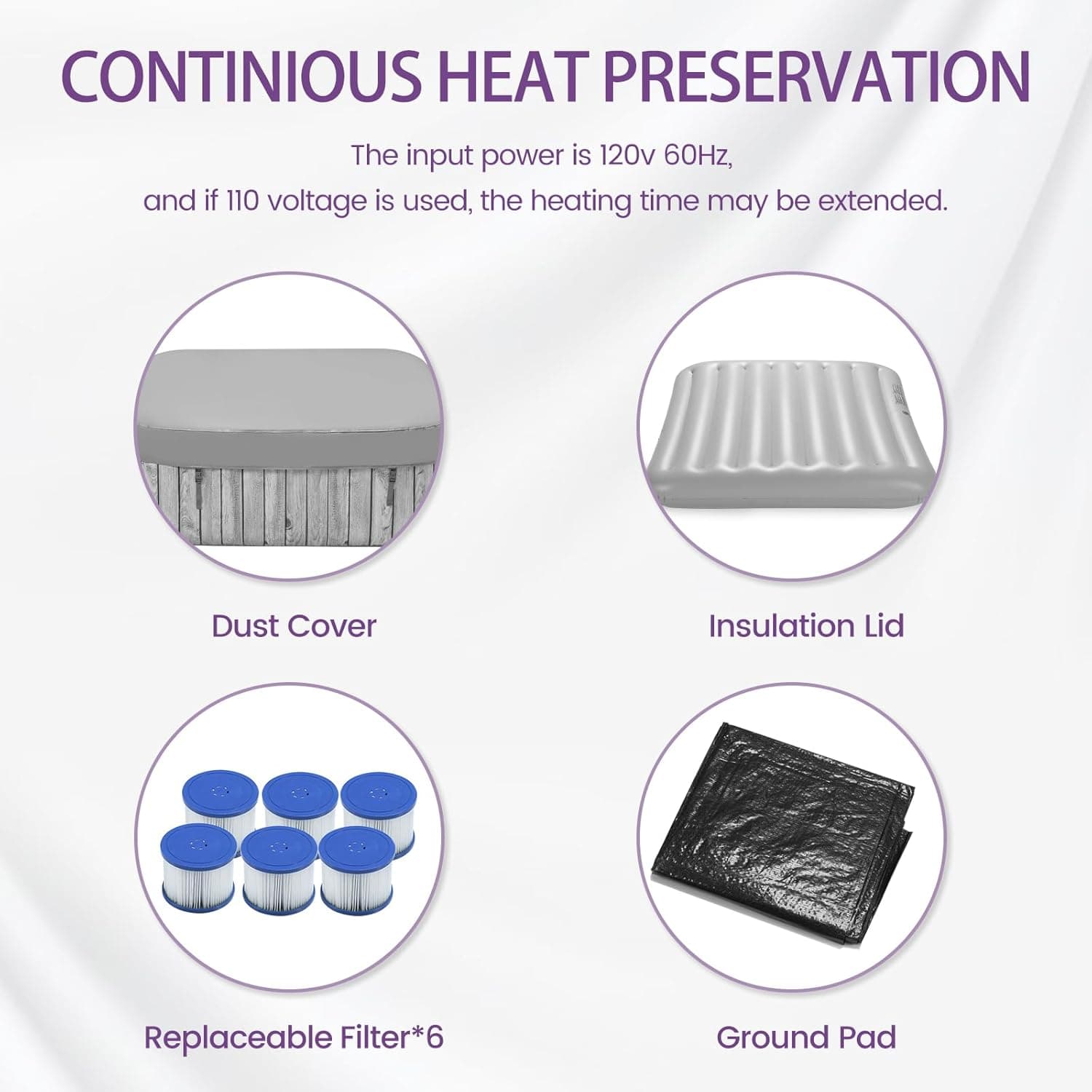 BTMWAY Inflatable Hot Tub - 73" Square Portable Spa for 4-6 People thumbnail 5