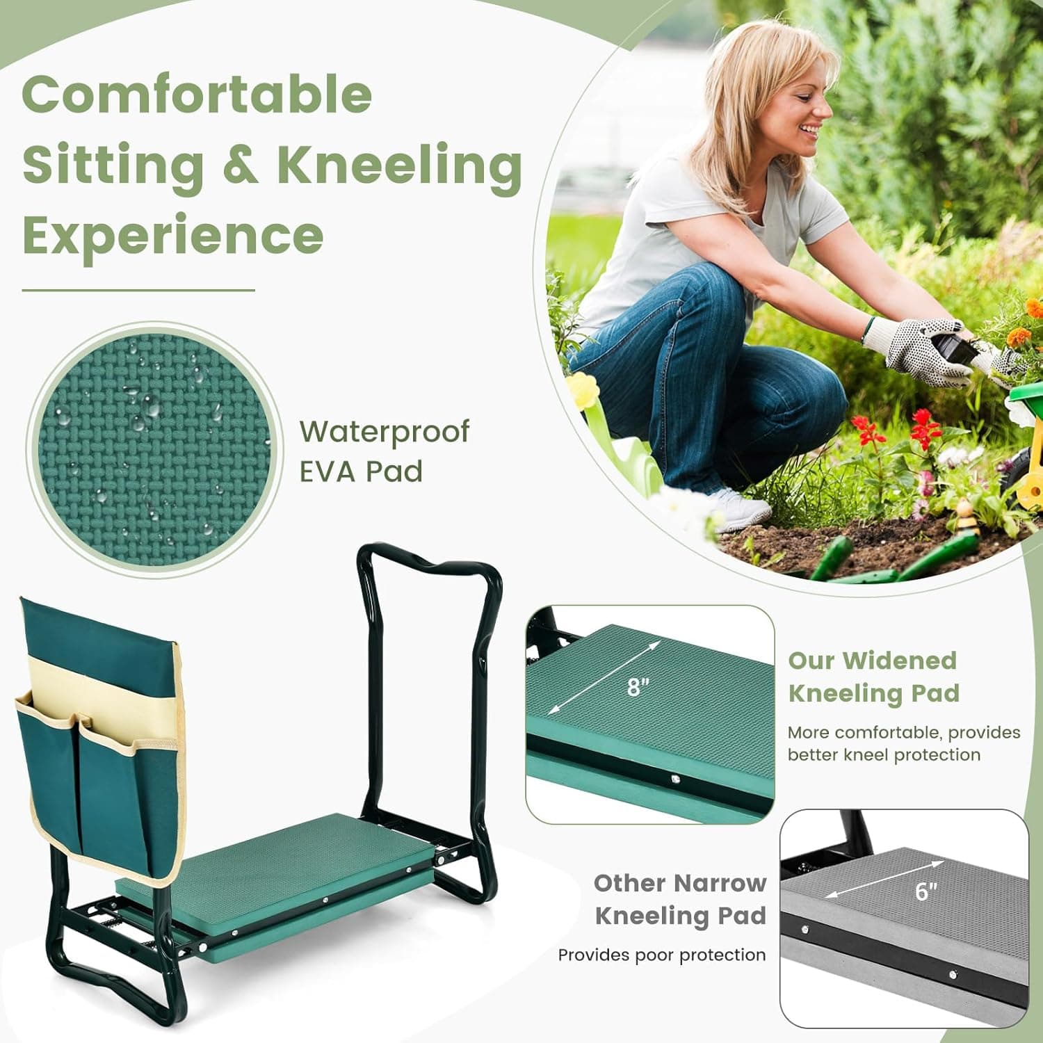 Goplus Garden Kneeler and Seat, Heavy-Duty Garden Bench w/Large Tool Pouch, Widen EVA Foam Kneeling Pad, Portable Gardening Gift for Women Men Seniors, Foldable Garden Stool for Kneeling &amp; Sitting : Patio, Lawn &amp; Garden thumbnail 4