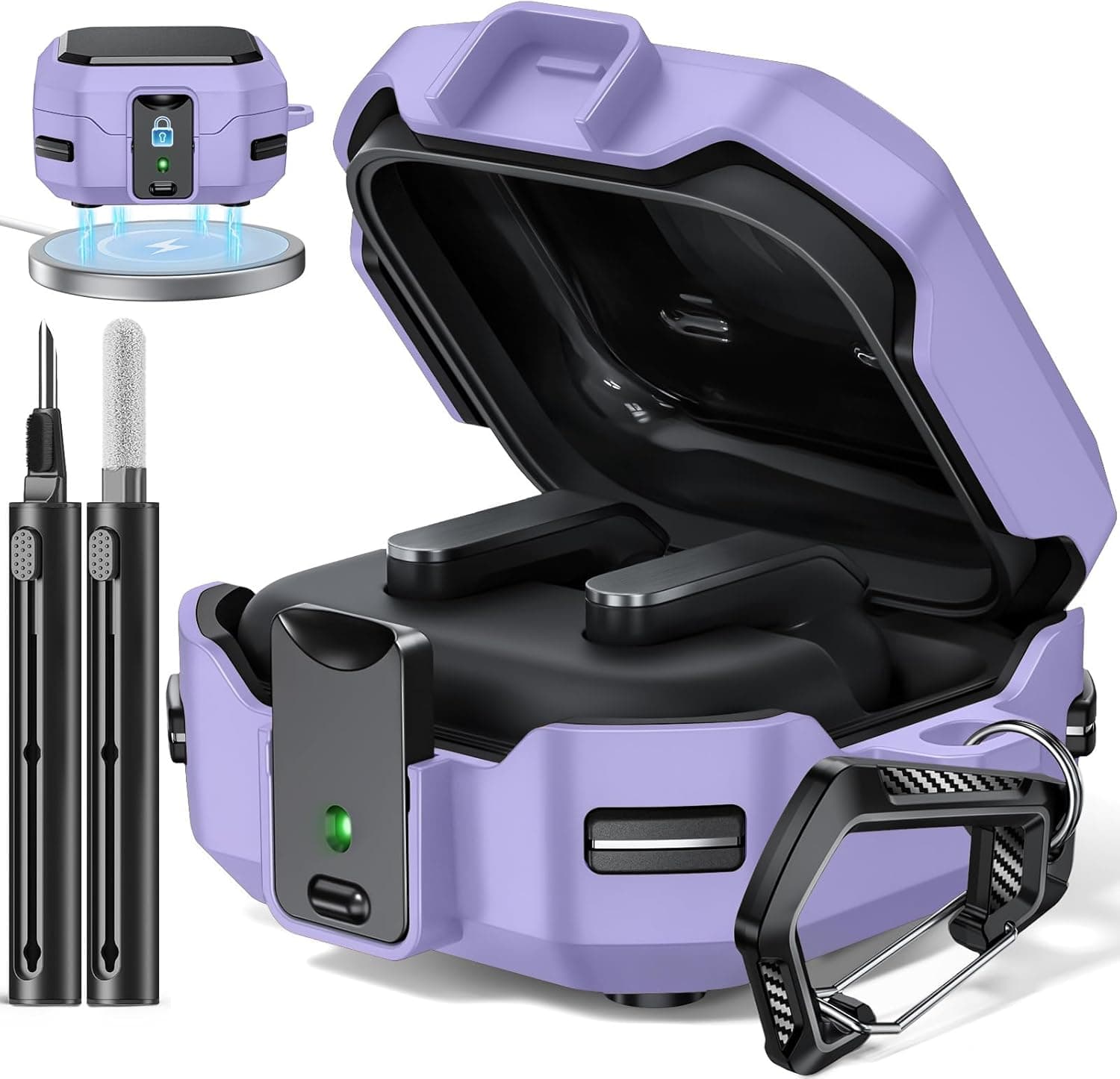 Polislime Safety Lock Case for Samsung Galaxy Buds 4 Pro/for Galaxy Buds 4 Case (2026) [Compatible with MagSafe] with Cleaning Kit &amp; Keychain, (Black) : Electronics thumbnail 5