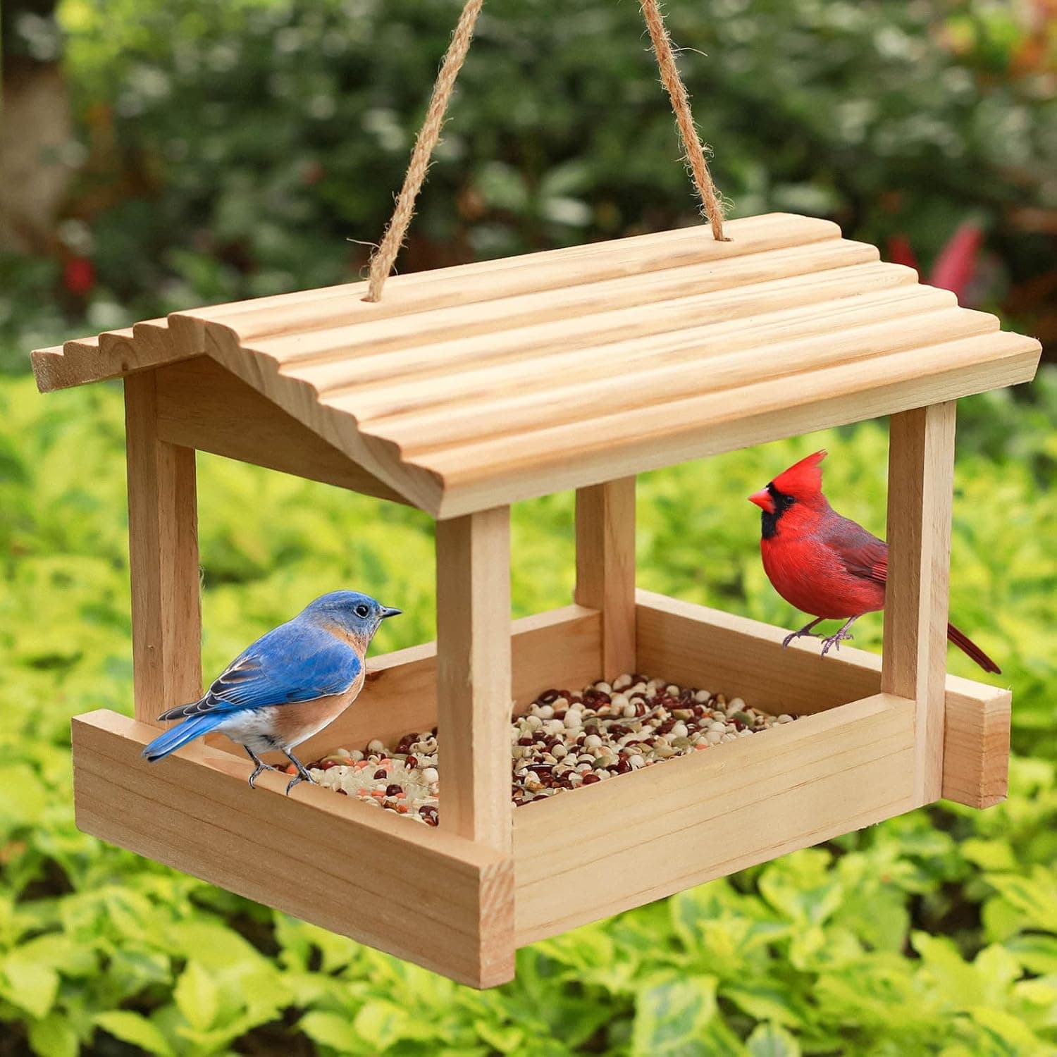 Wooden Bird Feeder House for Cardinals and Finches image 1