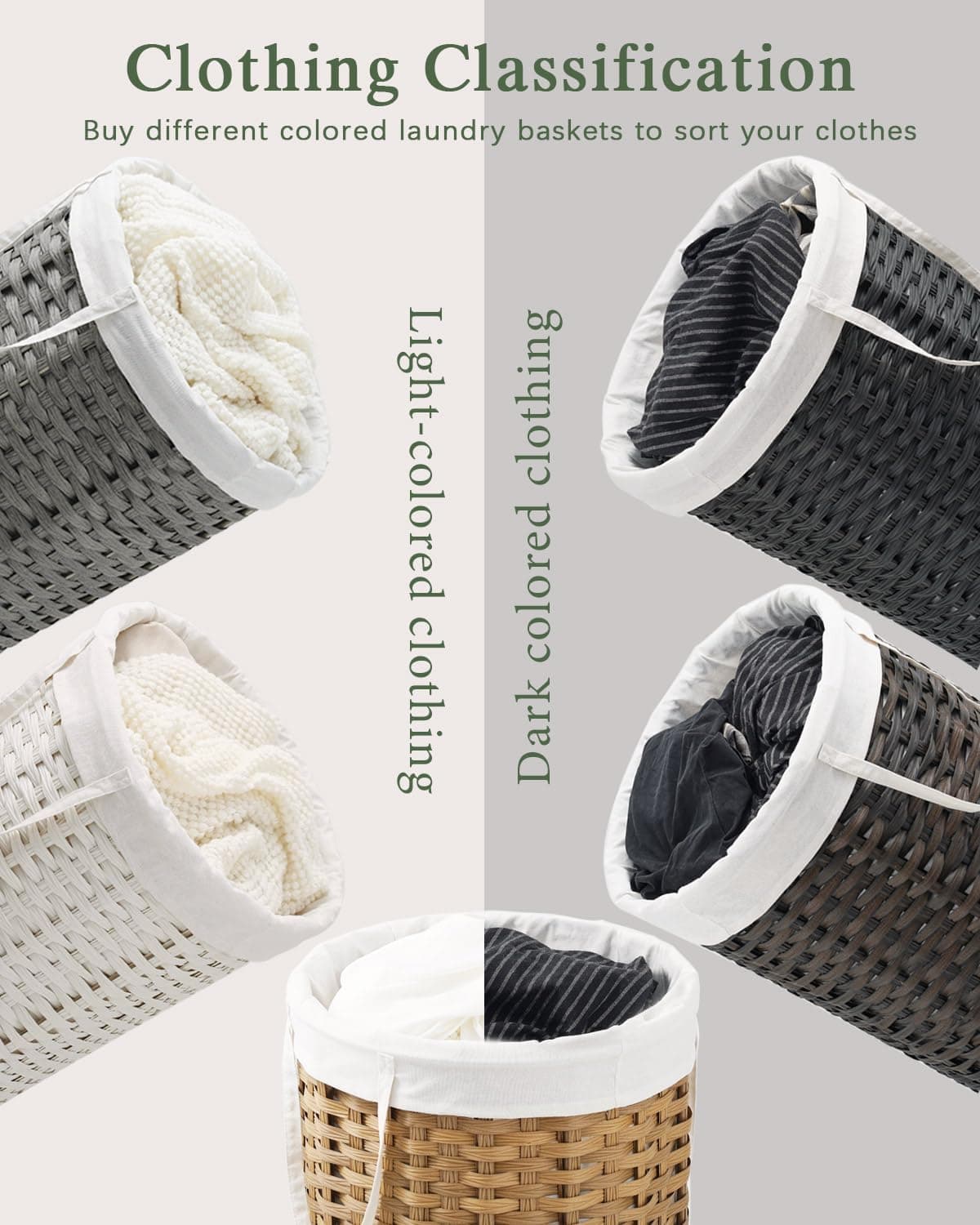 SETVSON Large Laundry Hamper Laundry Basket Round 34.3 Gal (130 L) Handwoven Wicker Laundry Baskets Rattan Laundry Basket with Laundry Bag Handles 2 Mesh Bags for Living Room Bedroom Natural : Home &amp; Kitchen thumbnail 3