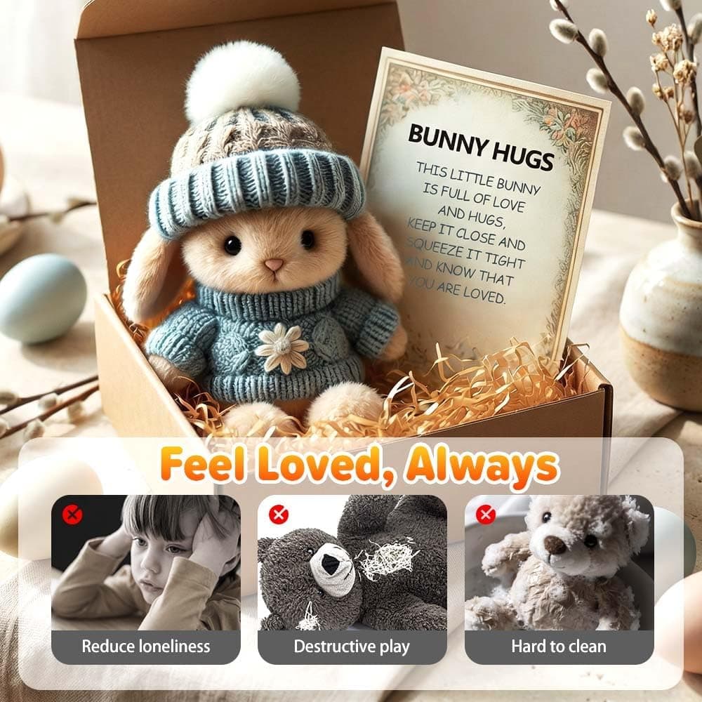 muxou Handmade Mini Bunny Hug,2026 Easter Gift in a Box Hugs Positive Rabbit Soft Floppy Ideas Bunnies Basket Stuffers Emotional Support Inspirational (Pink) : Home &amp; Kitchen thumbnail 3