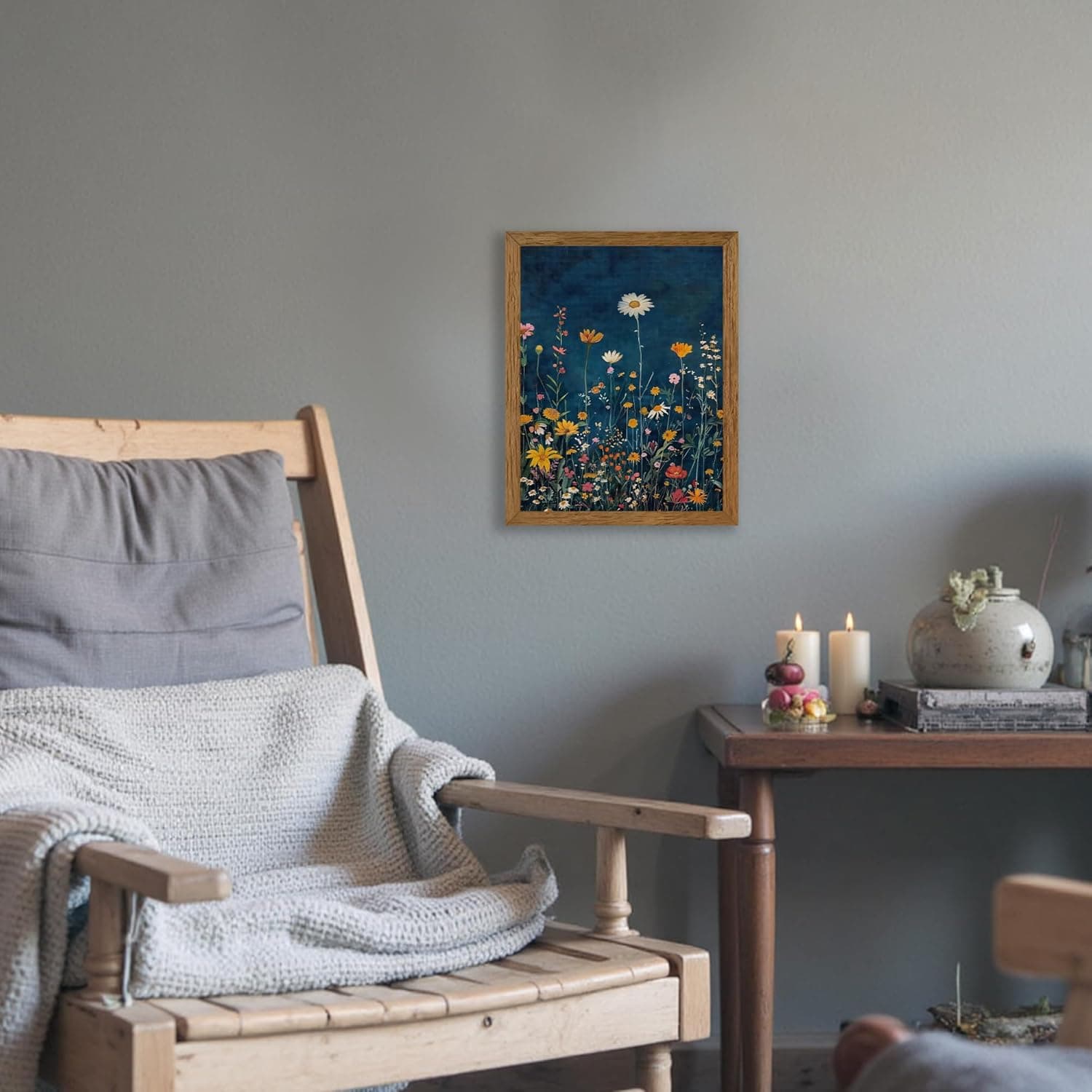 Wojuin Framed Dark Blue Botanical Floral Canvas Wall Art, Rustic Colorful Wildflower Artwork Wall Decor, Vibrant Vintage Flower Painting Prints for Living Room Bedroom Bathroom Office 8x10 in: Posters &amp; Prints thumbnail 3