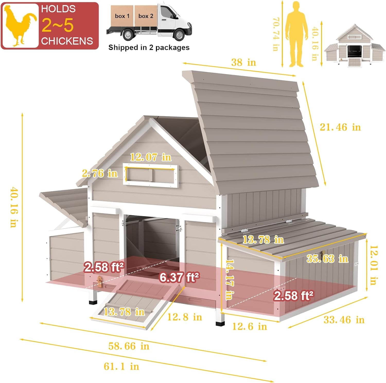 Large Chicken Coop with Run and Nesting Boxes thumbnail 2