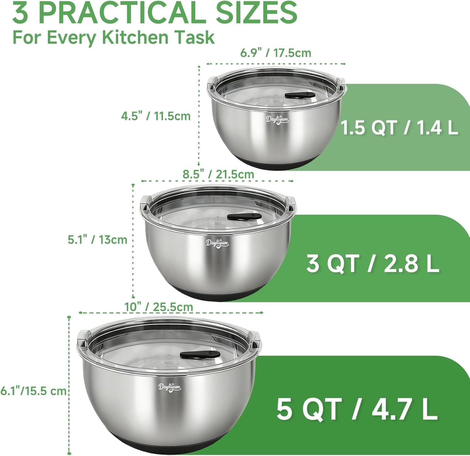 Stainless Steel Mixing Bowls with Airtight Lids thumbnail 4