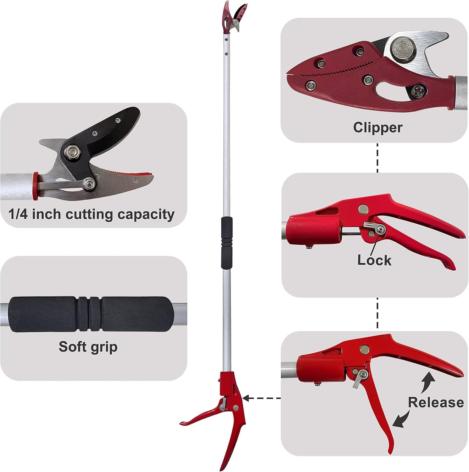 Prunrt 4-Foot Pole Pruner with Cut and Hold Garden Clippers thumbnail 3