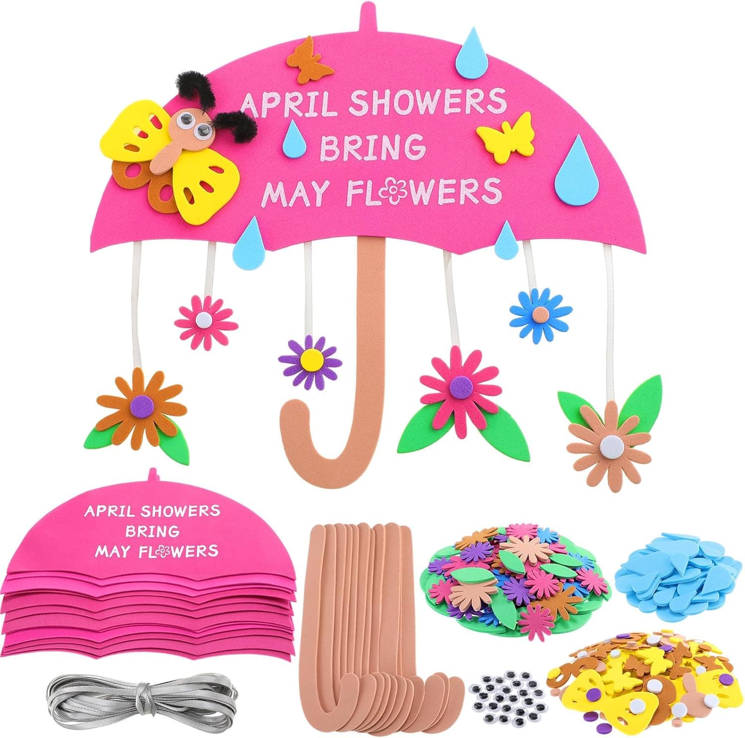 Oudain 12 Set April Showers Bring May Flowers Craft April Showers Sign Craft Kit Spring Rain Sign DIY Arts Spring Foam Stickers for Party Favor : Toys &amp; Games — Easter Gifts gift idea