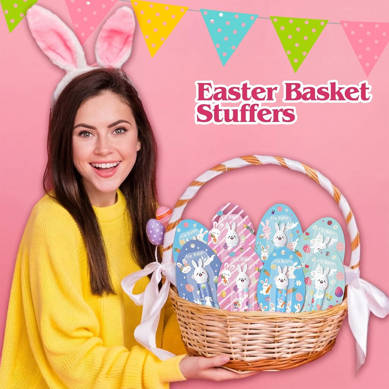 Loopeer 12 Pcs Easter Basket Stuffers Bunny Lip Balm thumbnail 5
