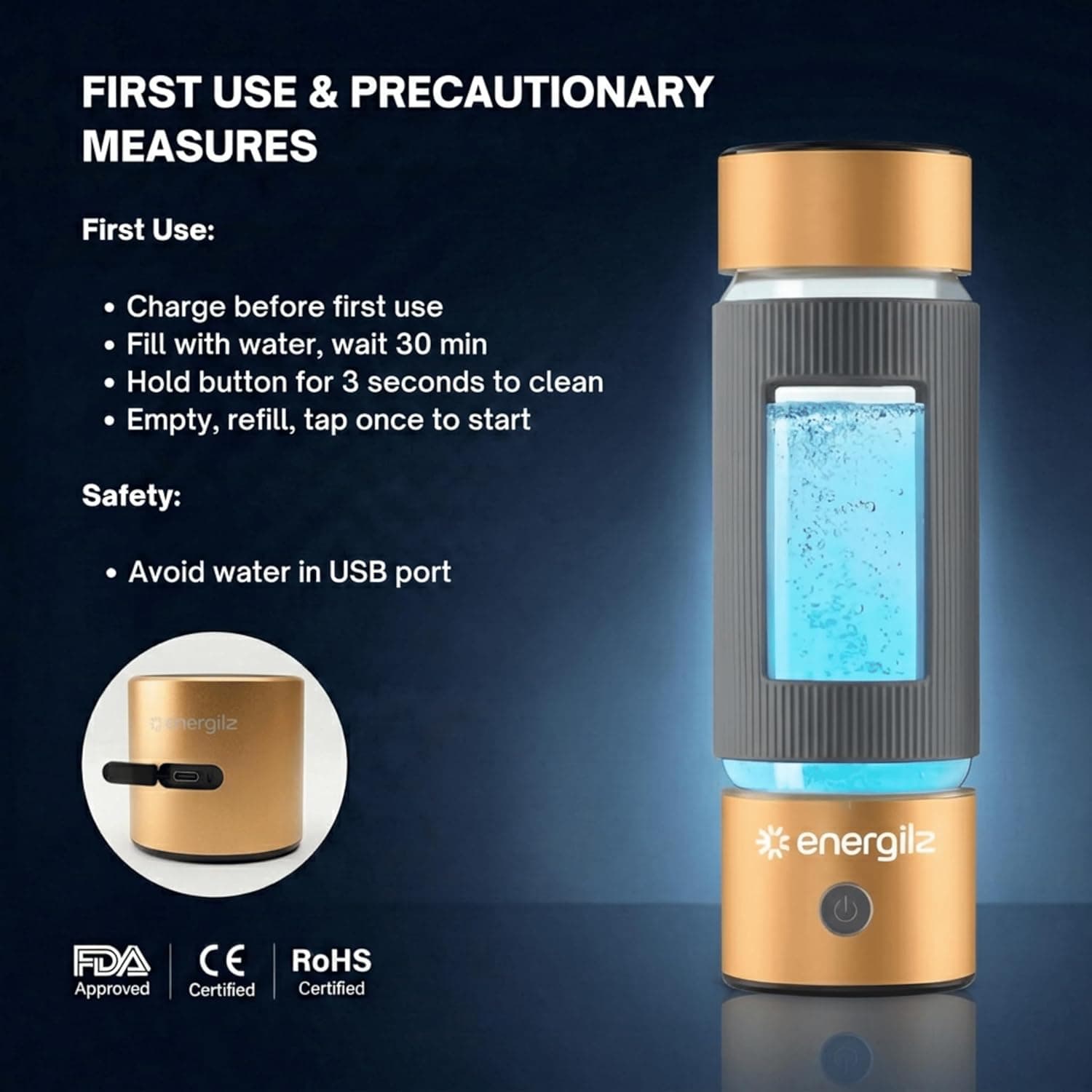 Energilz Hydrogen Water Bottle - 16.2 oz Generator thumbnail 2