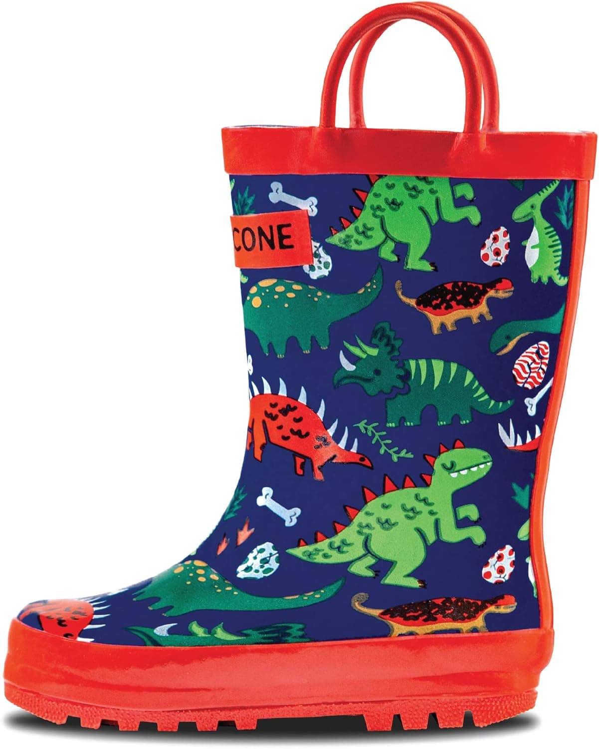 Lone Cone Rain Boots with Easy-On Handles in Fun Patterns for Boys and Girls, Play-Proof Flexible Rubber, Durable Non-Slip Treads, Kid-Friendly for Hours of Joy - Puddle-a-Saurus, 9 Toddler | Boots image 1