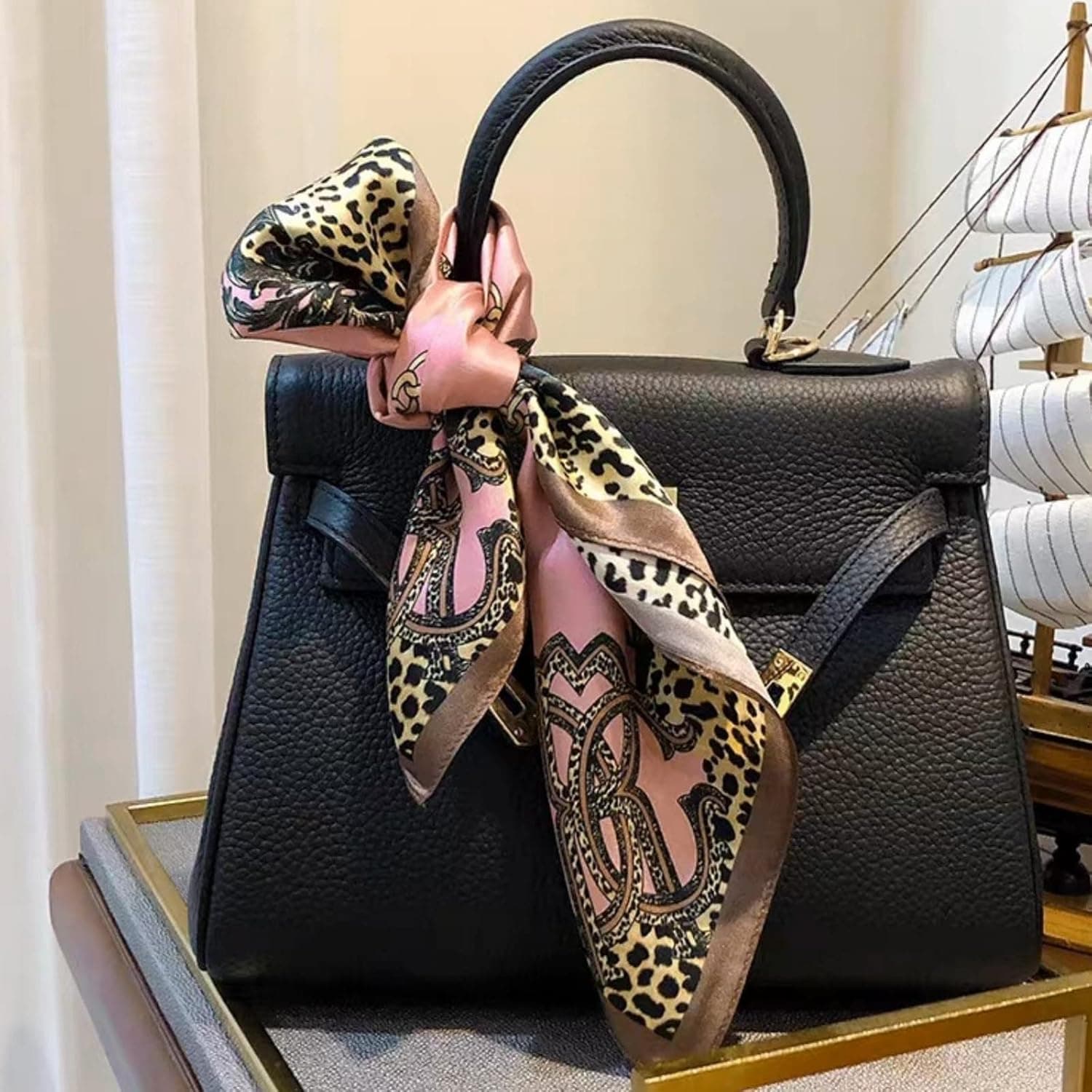 PoeticEHome 100% Mulberry Silk Square Neck Scarf - Pink Leopard thumbnail 5