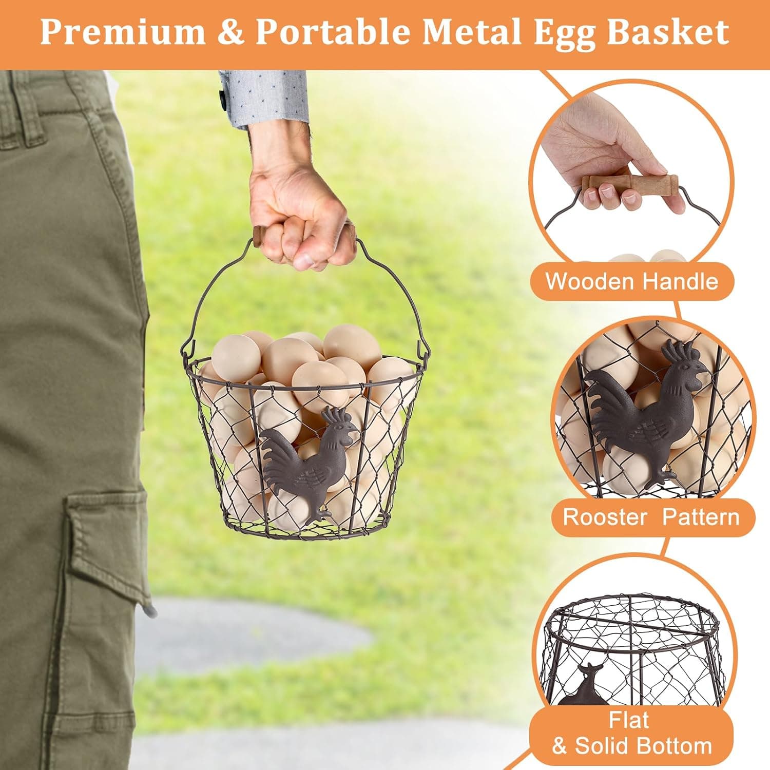 OGANAZI 3-Piece Farmhouse Egg Collecting Baskets with Wood Handle thumbnail 4