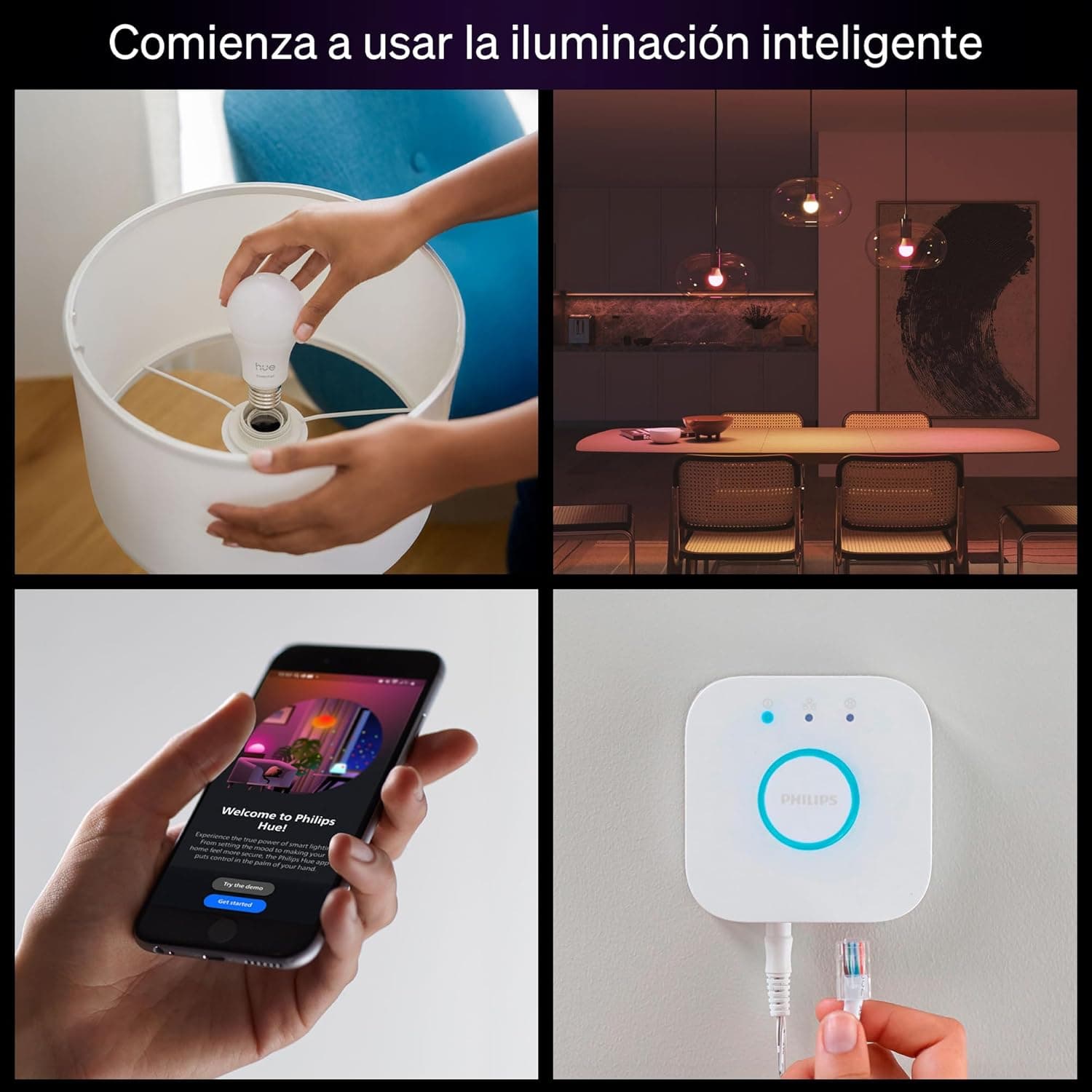 Philips Hue Essential Starter Kit with 4 Smart Bulbs thumbnail 3