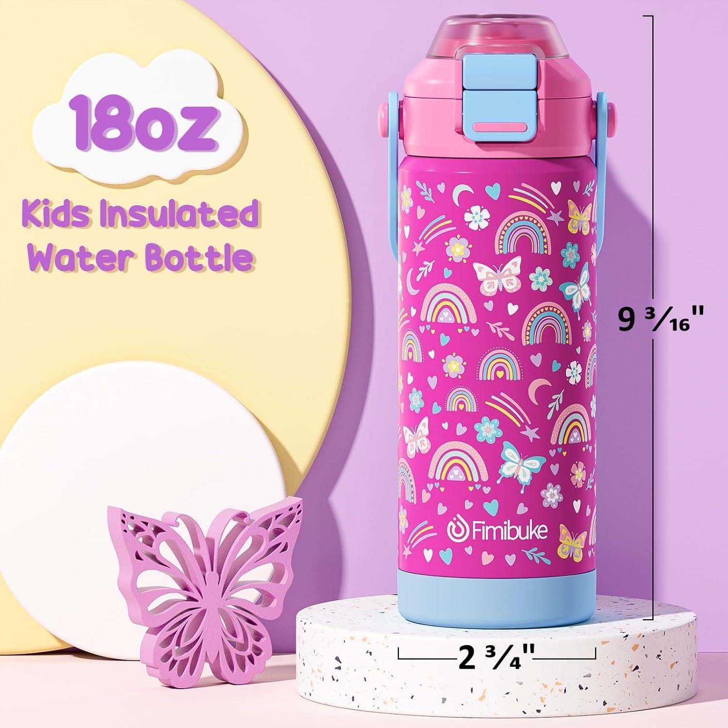 Kids Insulated Water Bottle with Pop-Open Straw & Spout 2-in-1 Lid, 18oz thumbnail 5