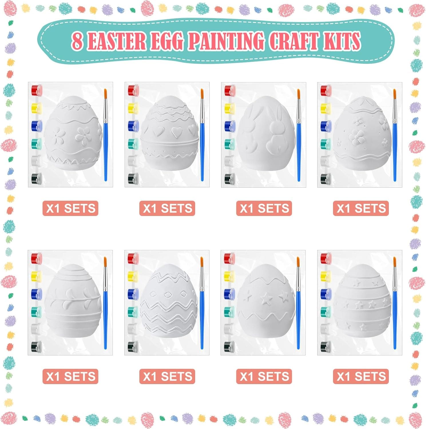 Foilswirl 8 Set Ceramic Easter Egg DIY Painting Kit Graffiti Art Crafts Spring Paint Your Own Easter Party Ceramic Egg Statues Bags Plaster Brushes Acrylic Paints Party Favor for Adults (Classic) : Arts, Crafts &amp; Sewing thumbnail 2