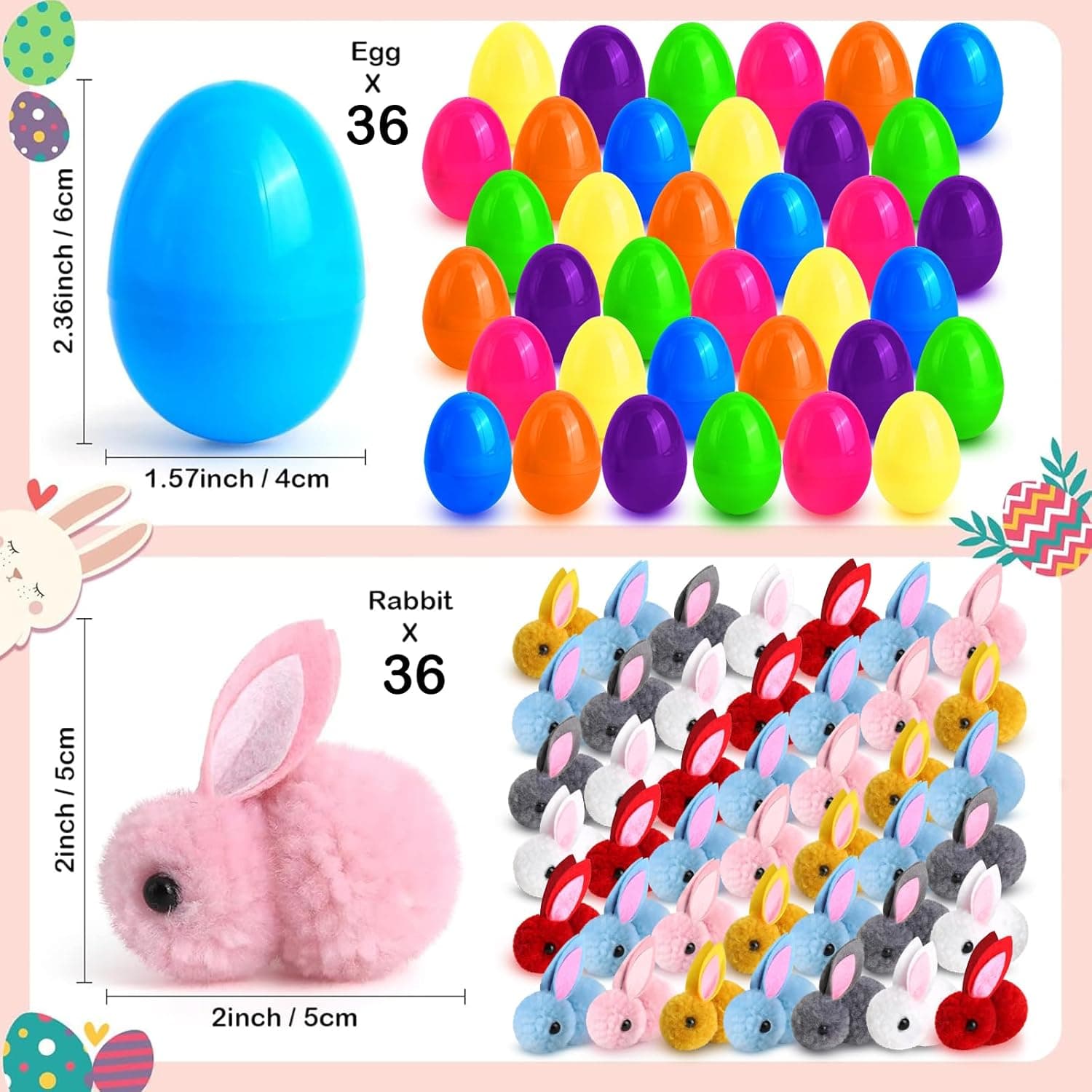 36 Pack Easter Eggs with Bunny Plush Fillers thumbnail 2